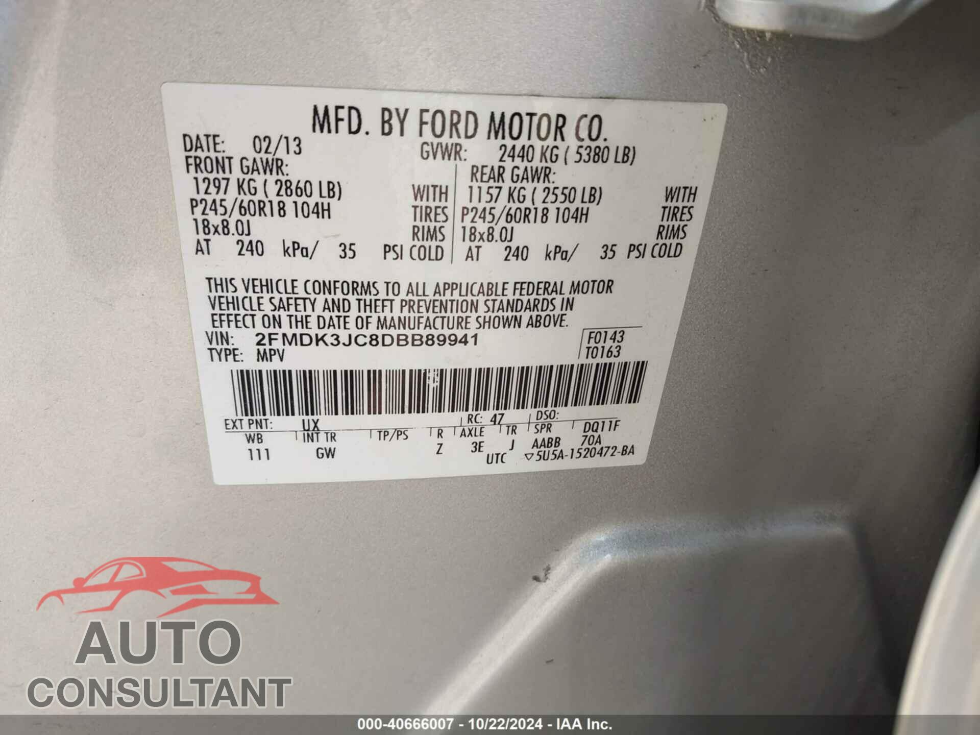 FORD EDGE 2013 - 2FMDK3JC8DBB89941
