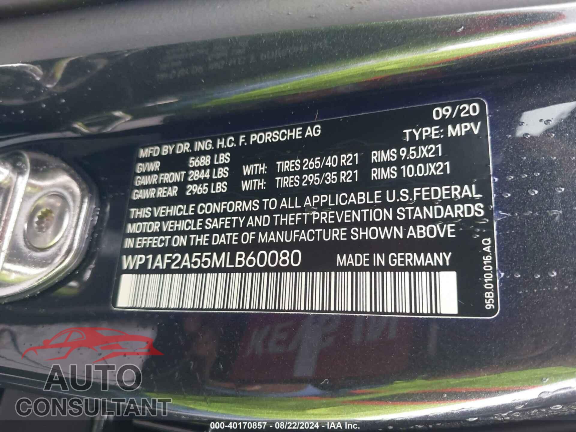 PORSCHE MACAN 2021 - WP1AF2A55MLB60080