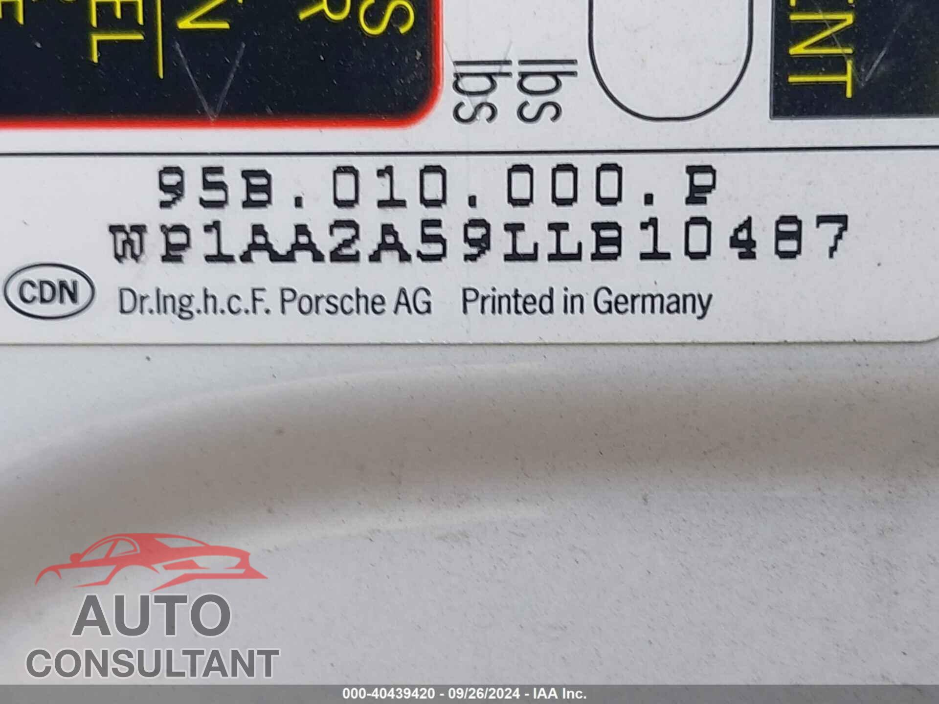 PORSCHE MACAN 2020 - WP1AA2A59LLB10487