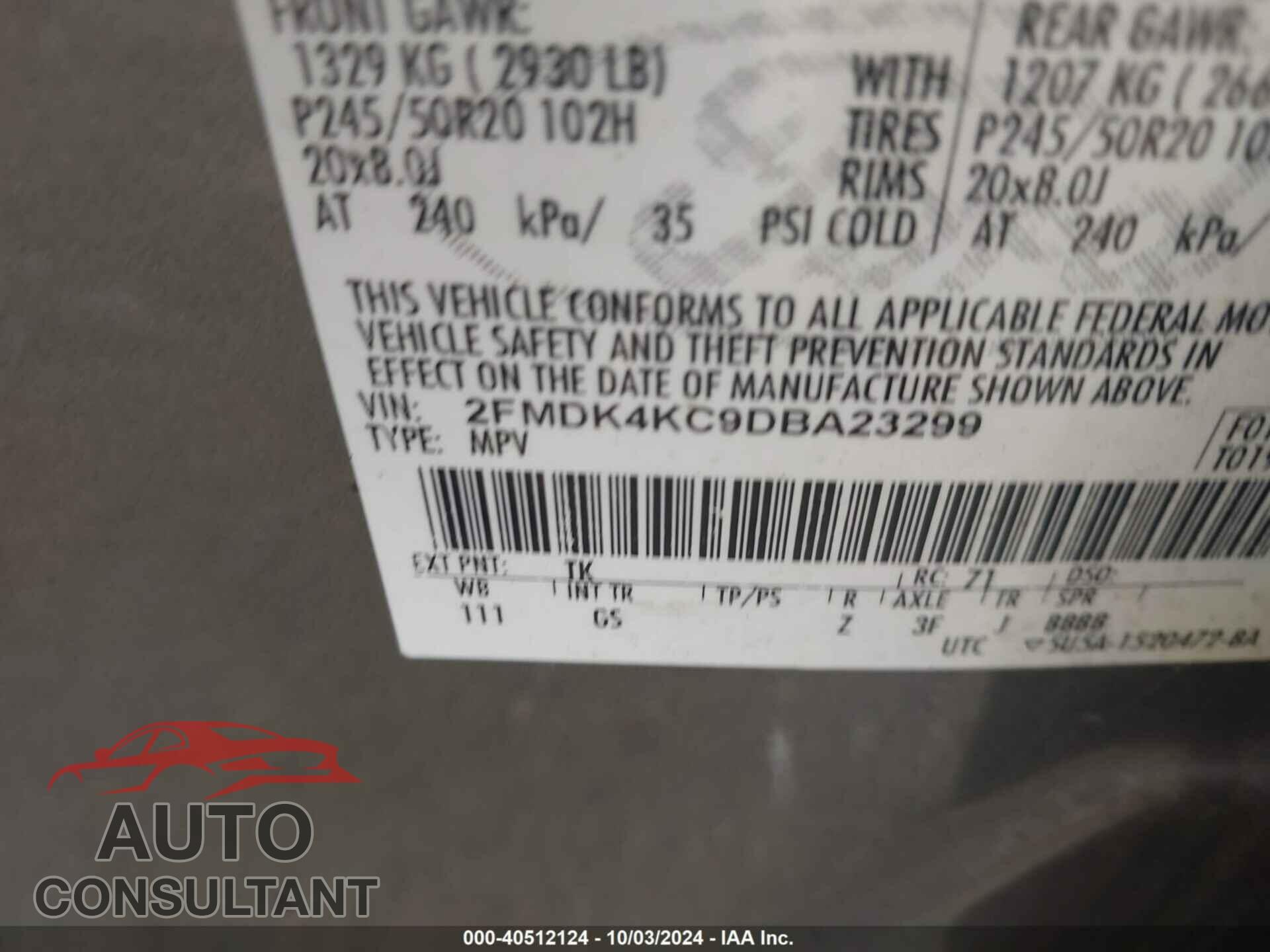 FORD EDGE 2013 - 2FMDK4KC9DBA23299