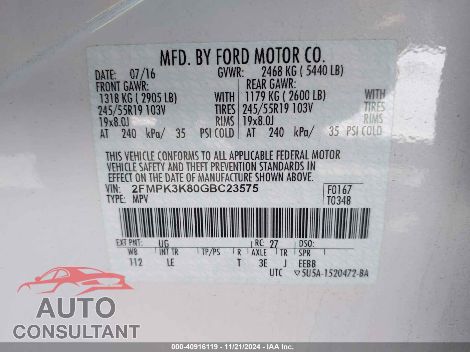 FORD EDGE 2016 - 2FMPK3K80GBC23575