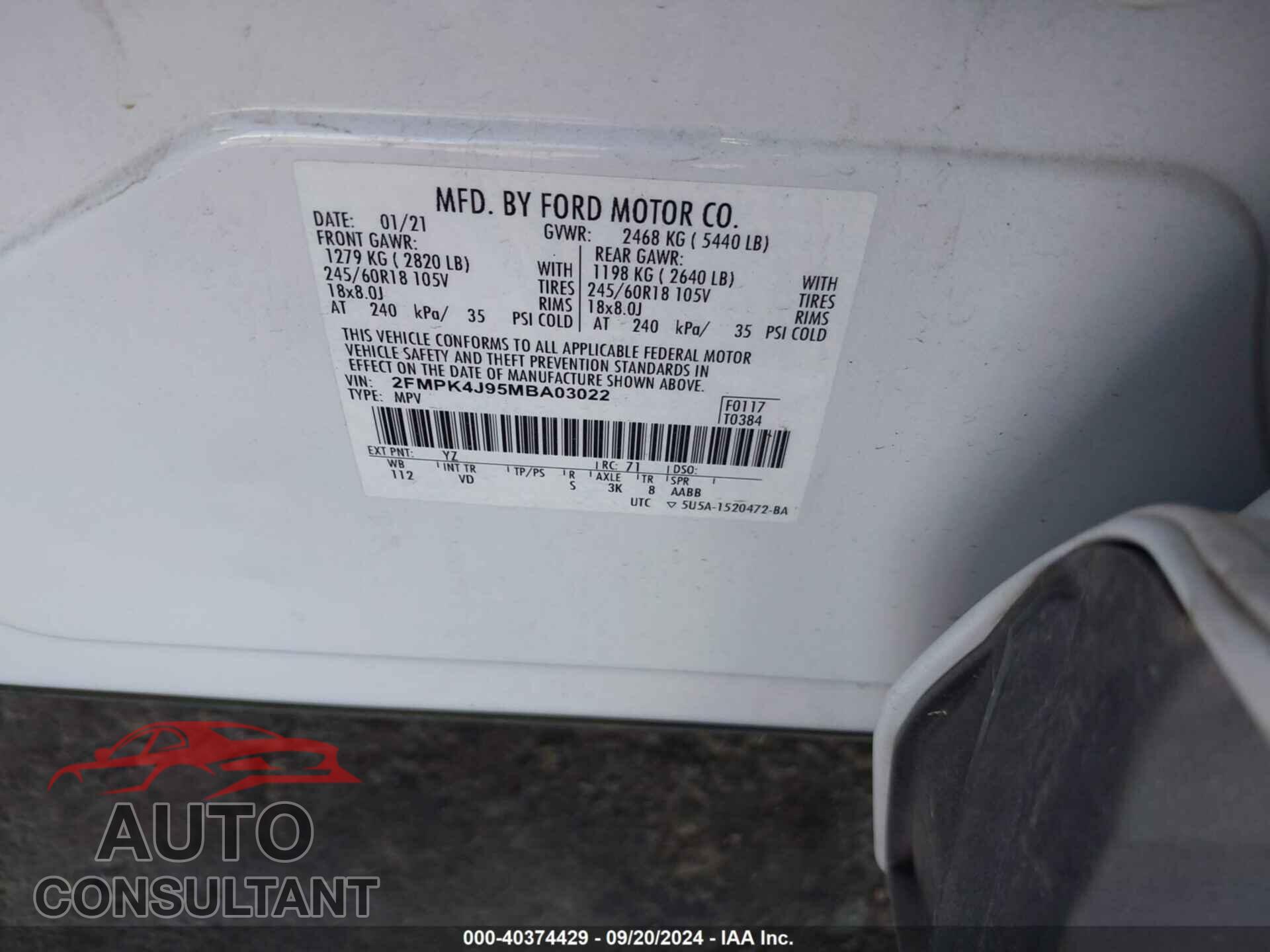 FORD EDGE 2021 - 2FMPK4J95MBA03022