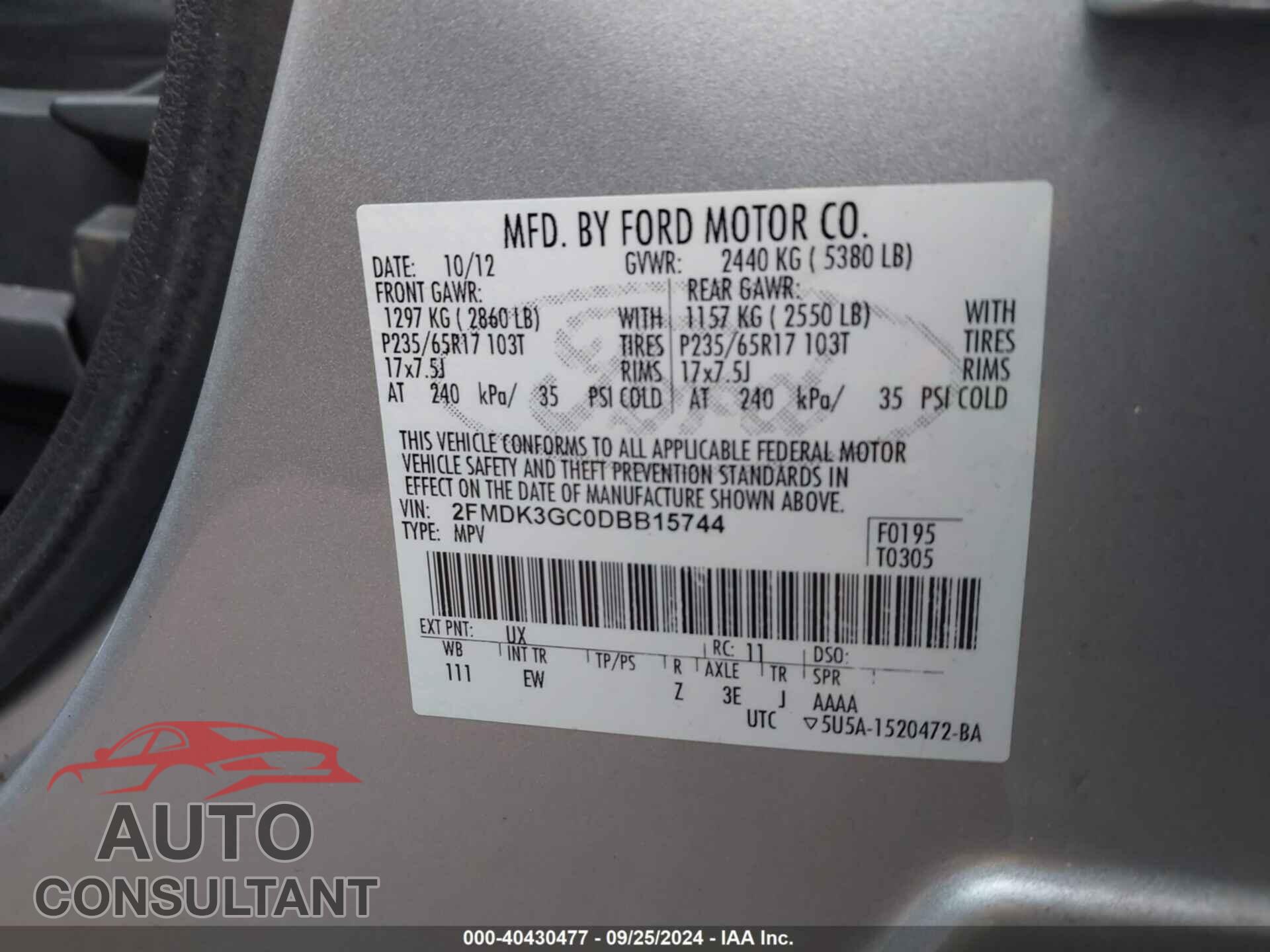 FORD EDGE 2013 - 2FMDK3GC0DBB15744