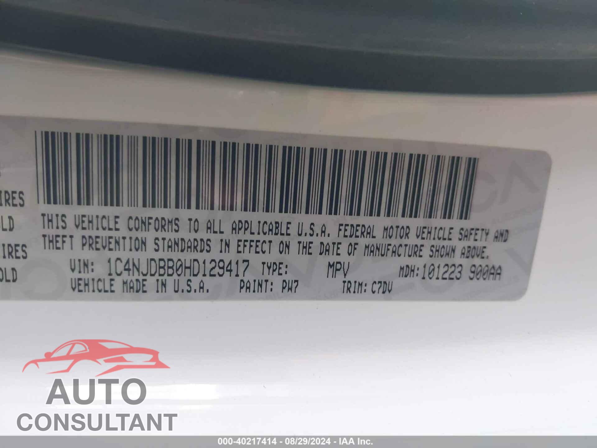 JEEP COMPASS 2017 - 1C4NJDBB0HD129417
