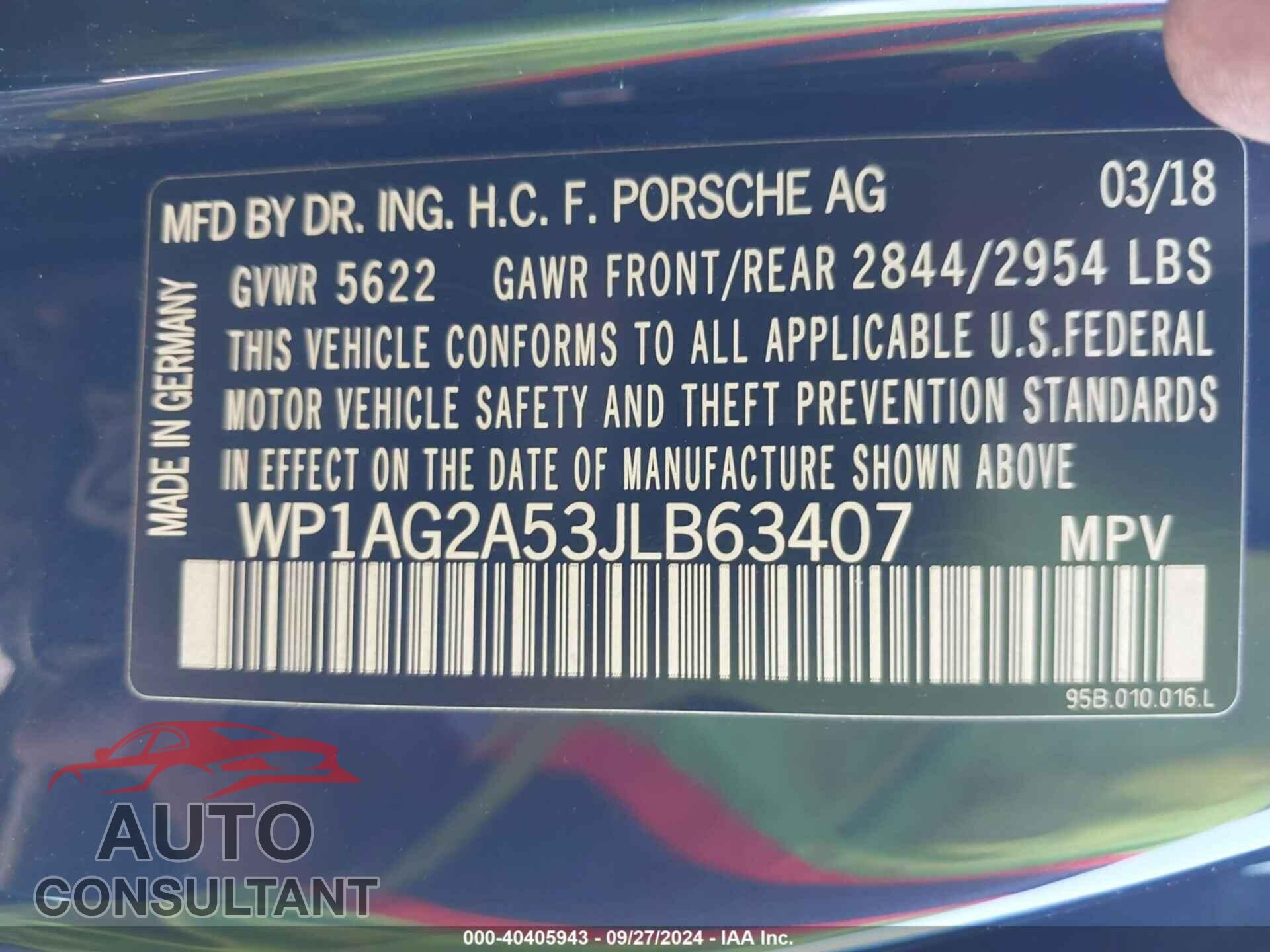 PORSCHE MACAN 2018 - WP1AG2A53JLB63407