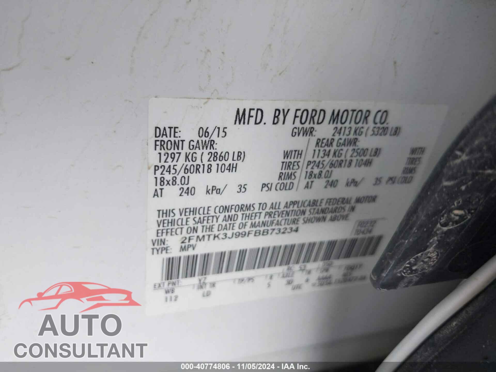 FORD EDGE 2015 - 2FMTK3J99FBB73234