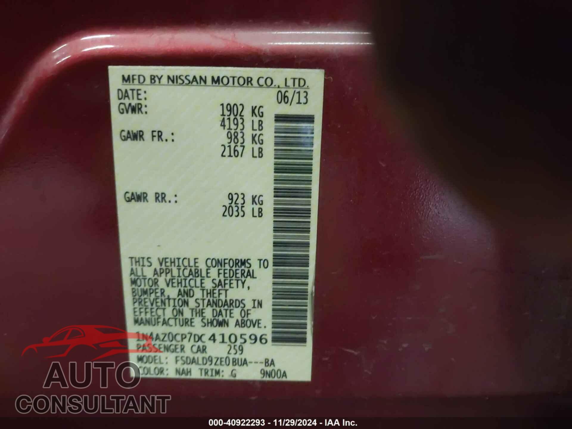 NISSAN LEAF 2013 - 1N4AZ0CP7DC410596