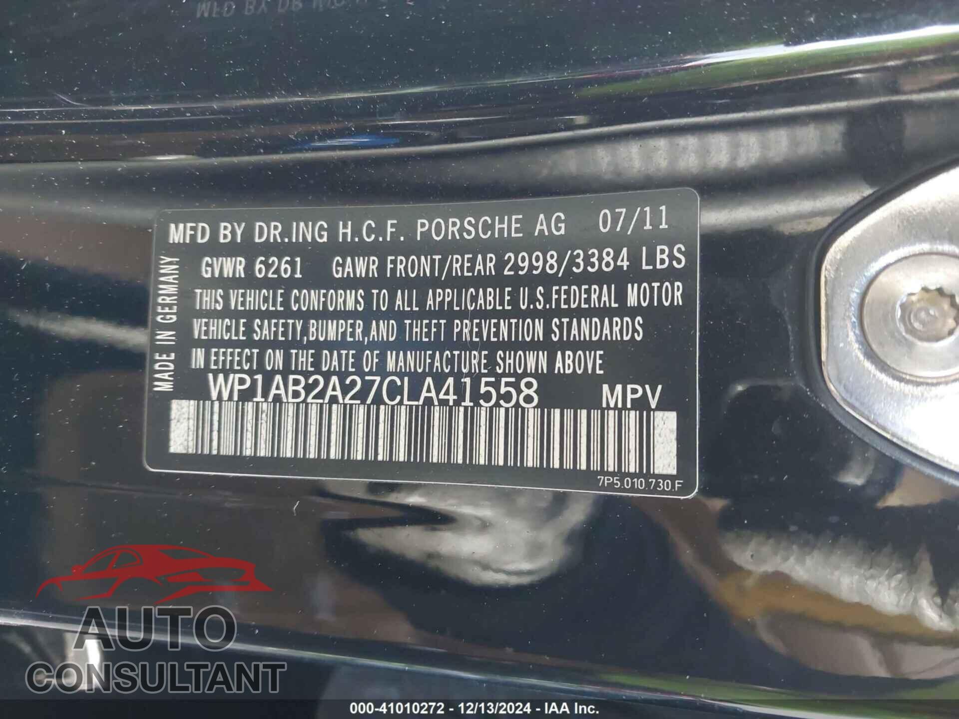 PORSCHE CAYENNE 2012 - WP1AB2A27CLA41558