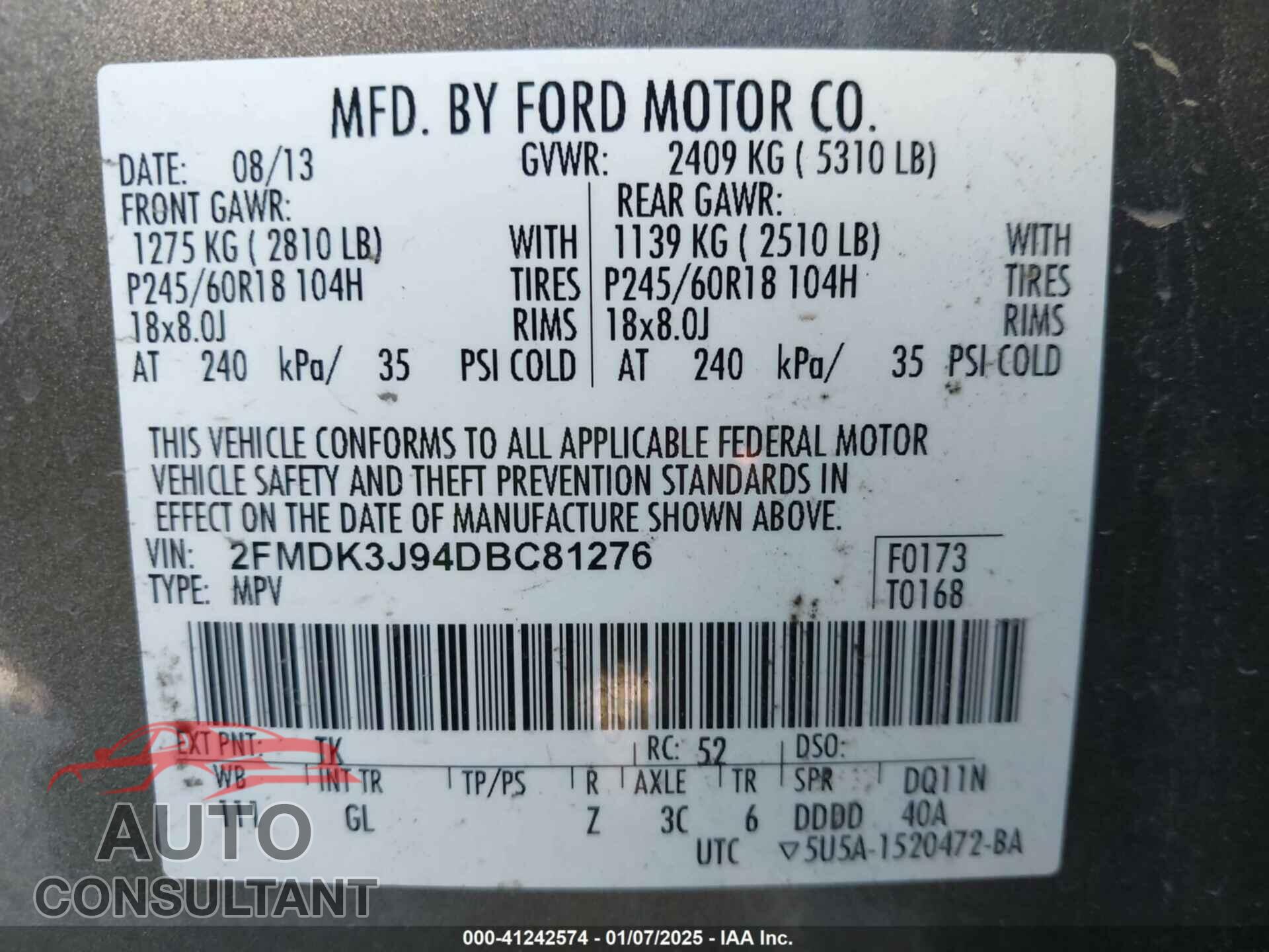 FORD EDGE 2013 - 2FMDK3J94DBC81276