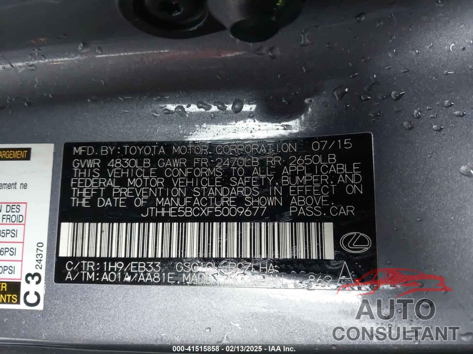 LEXUS RC 350 2015 - JTHHE5BCXF5009677