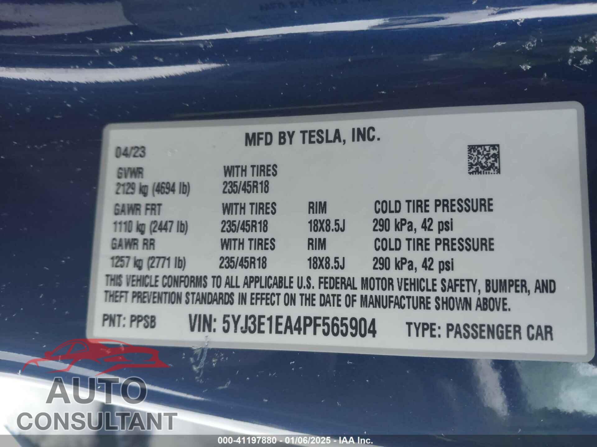 TESLA MODEL 3 2023 - 5YJ3E1EA4PF565904