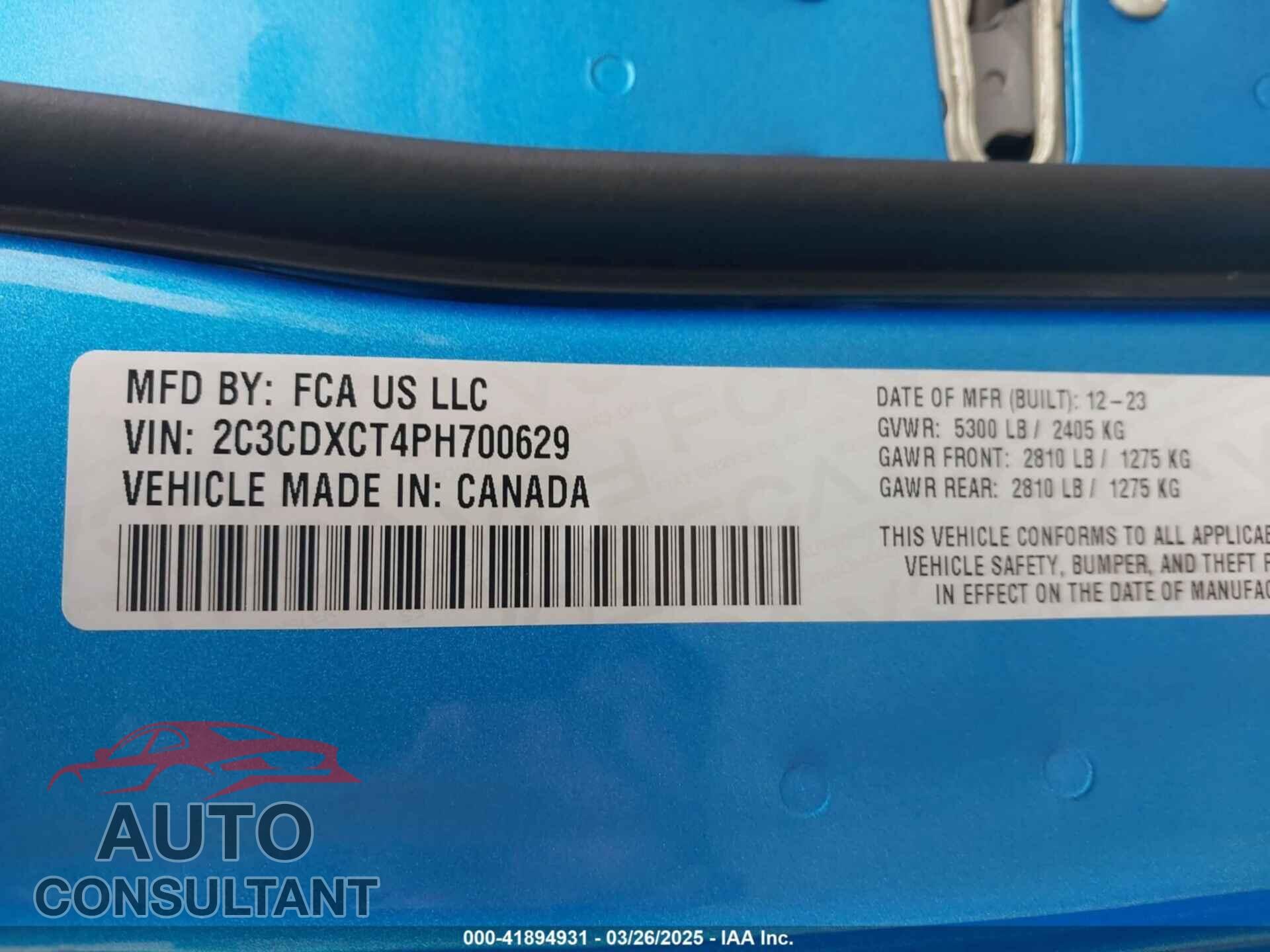 DODGE CHARGER 2023 - 2C3CDXCT4PH700629