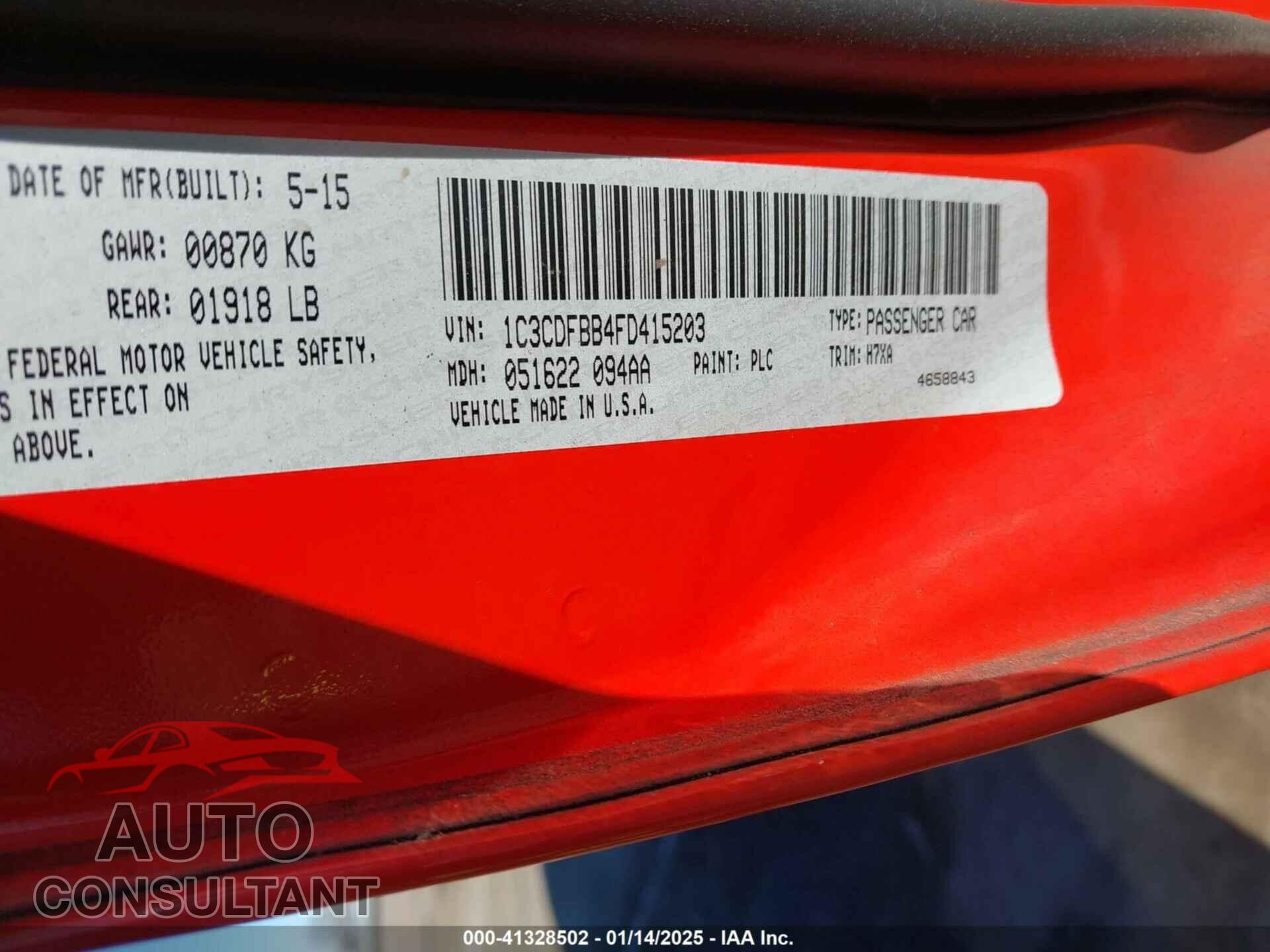 DODGE DART 2015 - 1C3CDFBB4FD415203