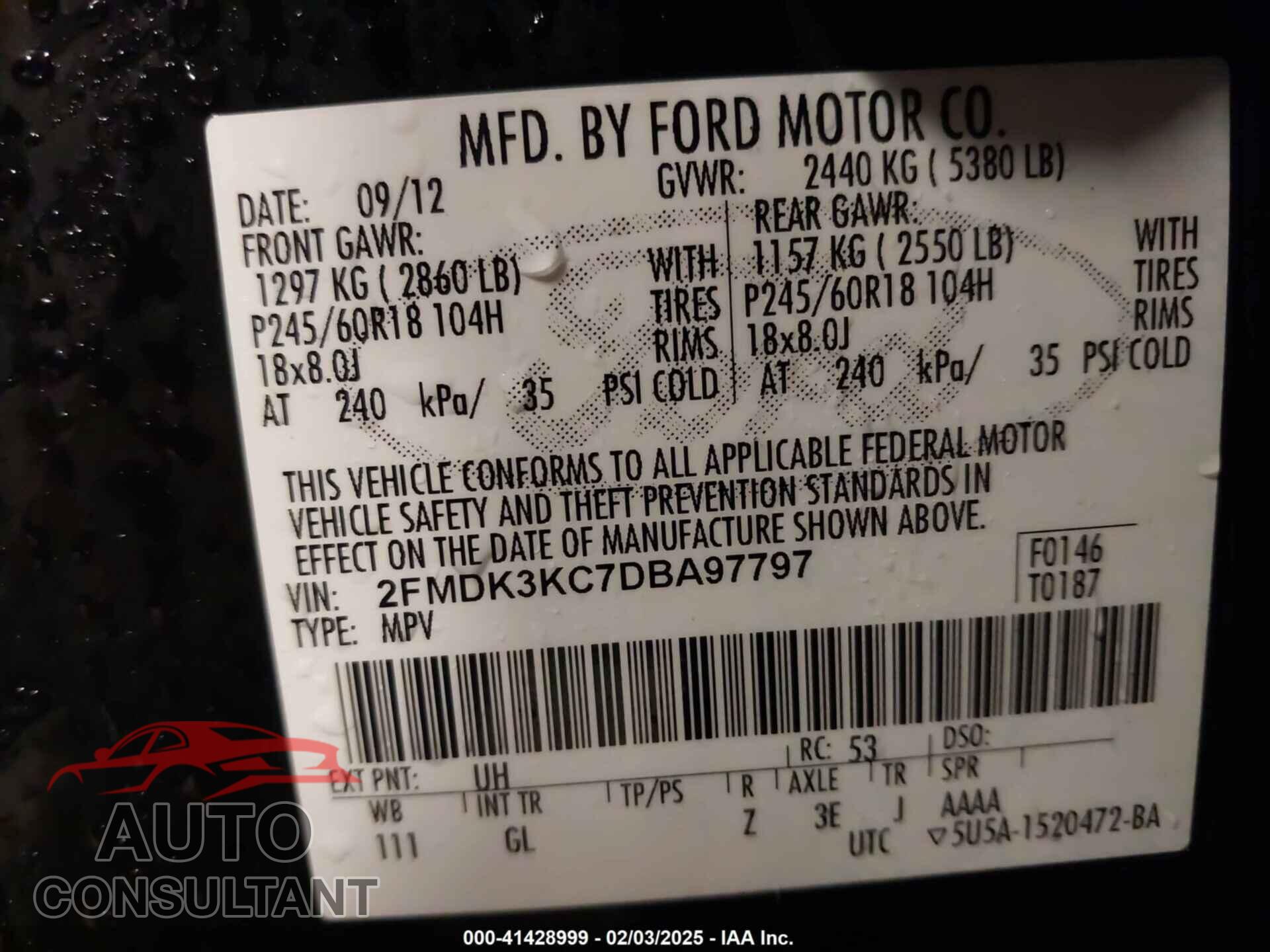 FORD EDGE 2013 - 2FMDK3KC7DBA97797