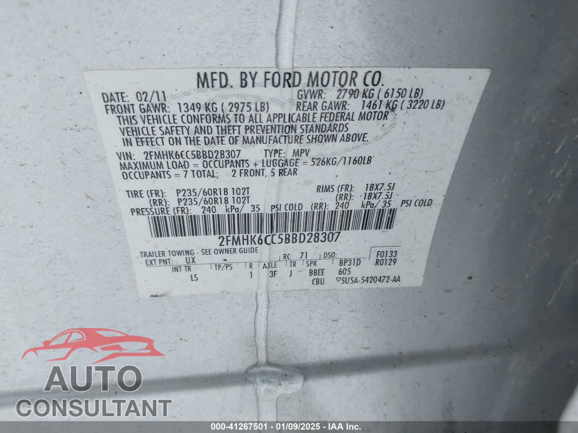 FORD FLEX 2011 - 2FMHK6CC5BBD28307