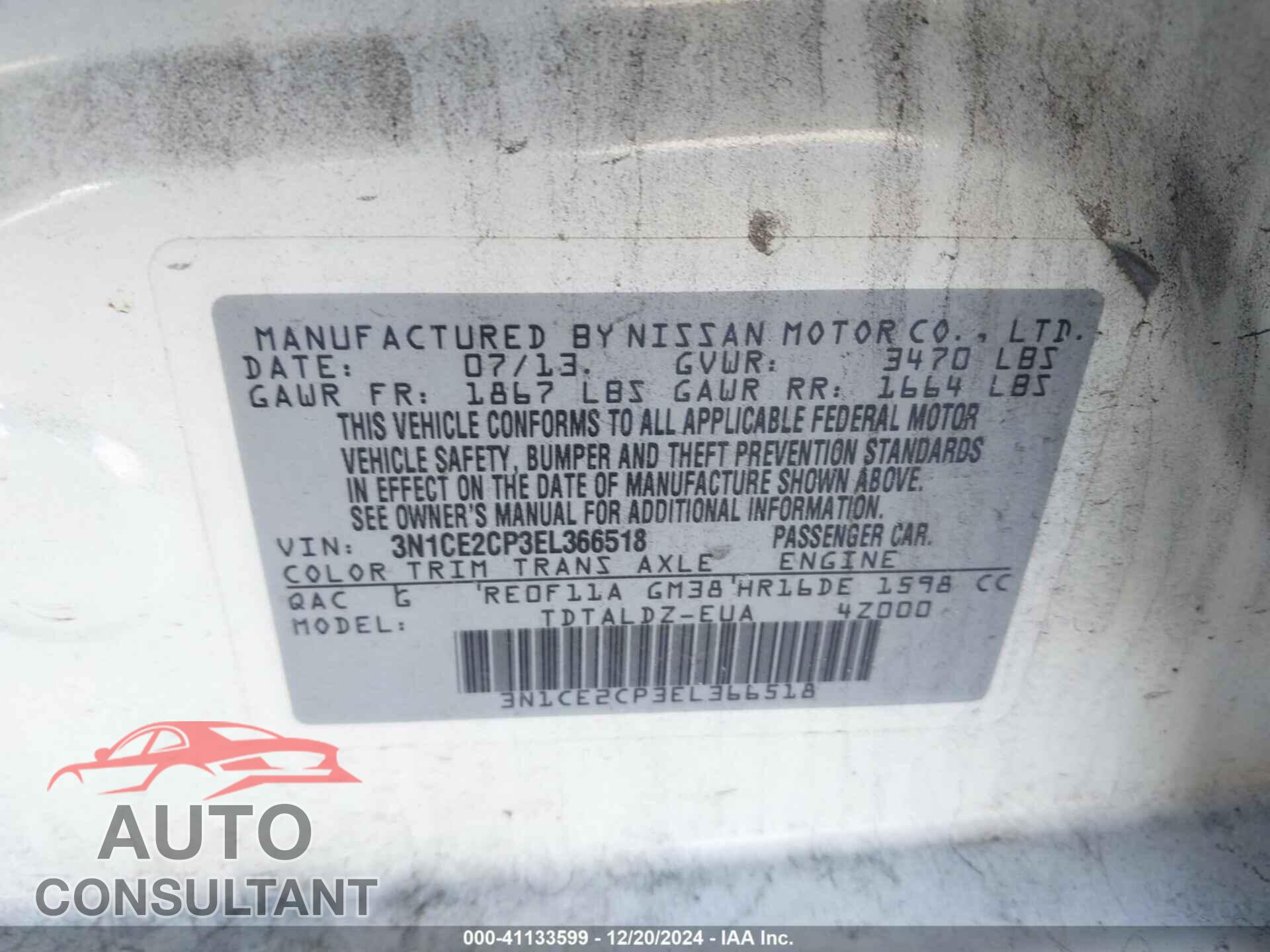 NISSAN VERSA NOTE 2014 - 3N1CE2CP3EL366518