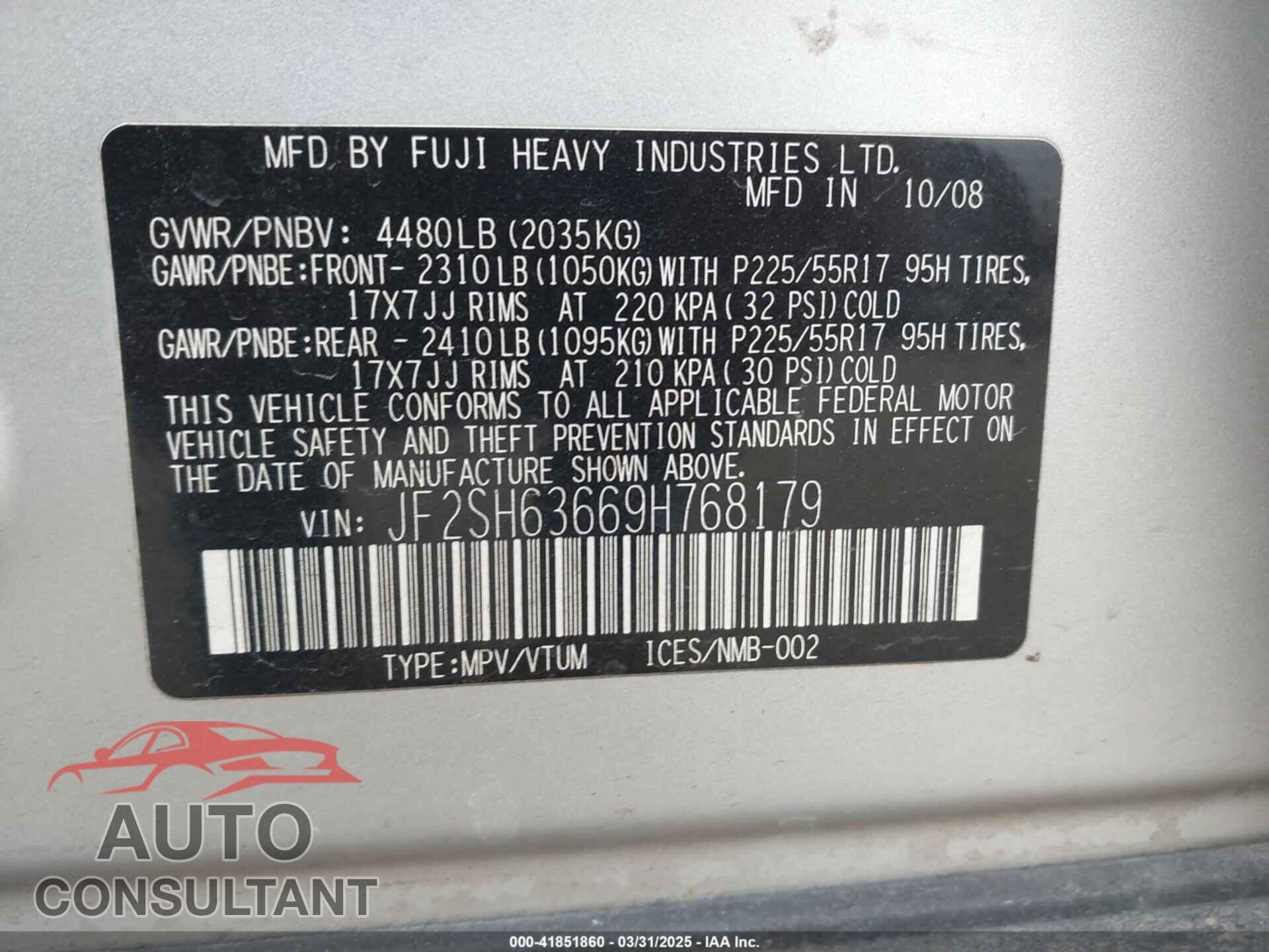 SUBARU FORESTER 2009 - JF2SH63669H768179