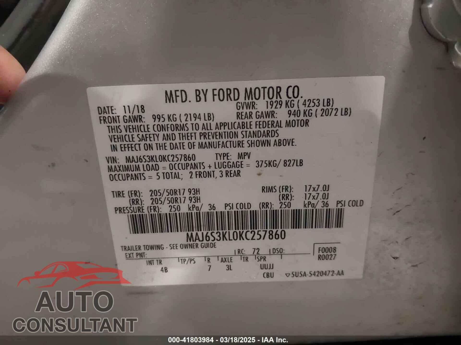 FORD ECOSPORT 2019 - MAJ6S3KL0KC257860