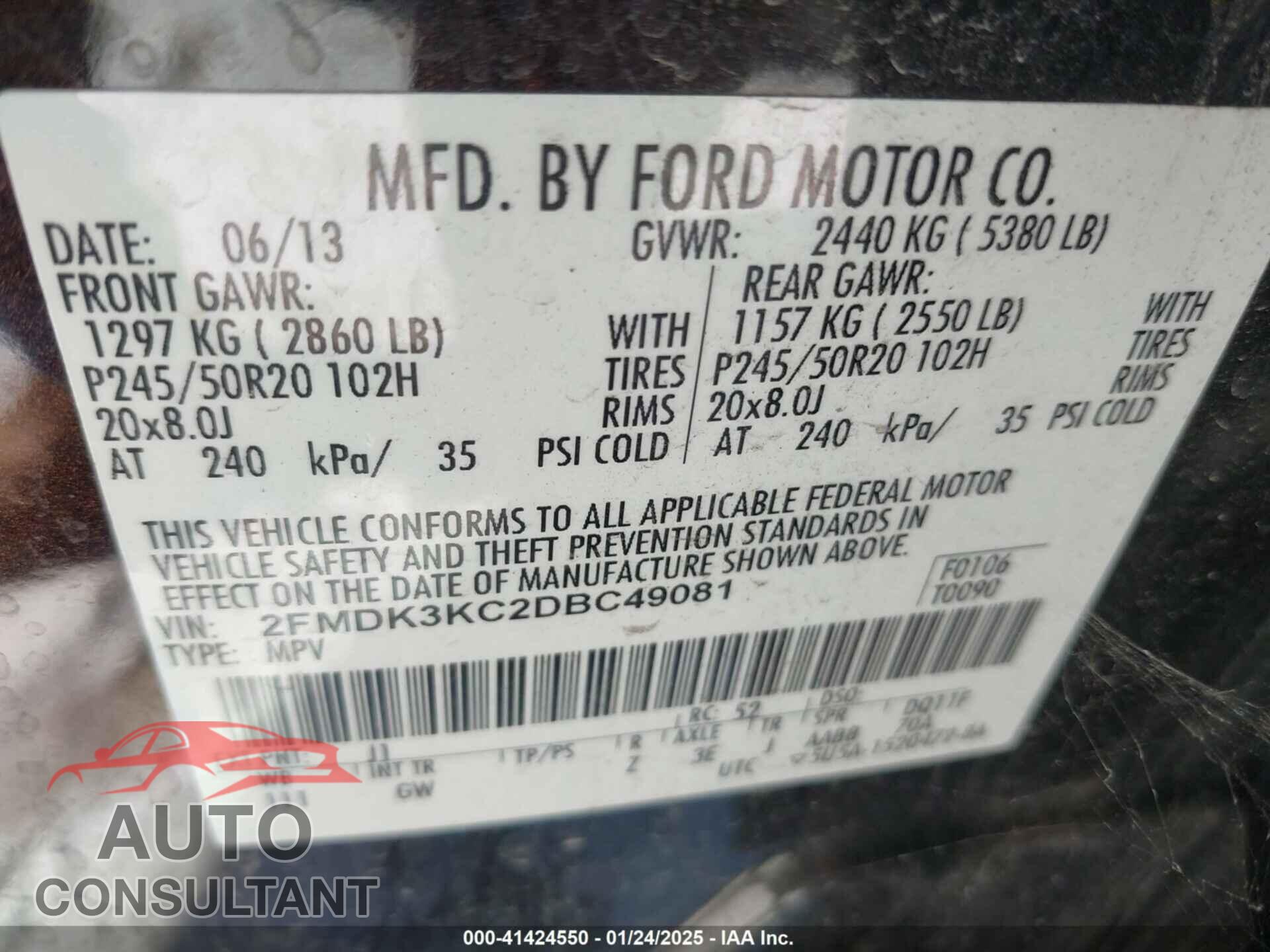 FORD EDGE 2013 - 2FMDK3KC2DBC49081