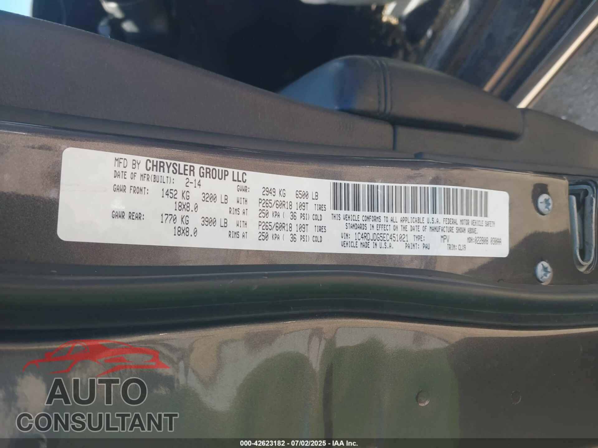 DODGE DURANGO 2014 - 1C4RDJDG5EC451021