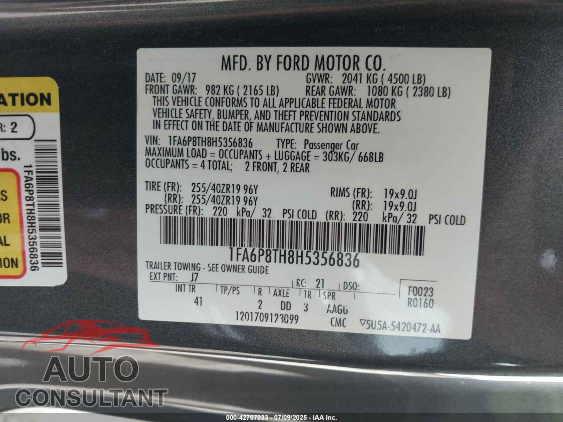 FORD MUSTANG 2017 - 1FA6P8TH8H5356836