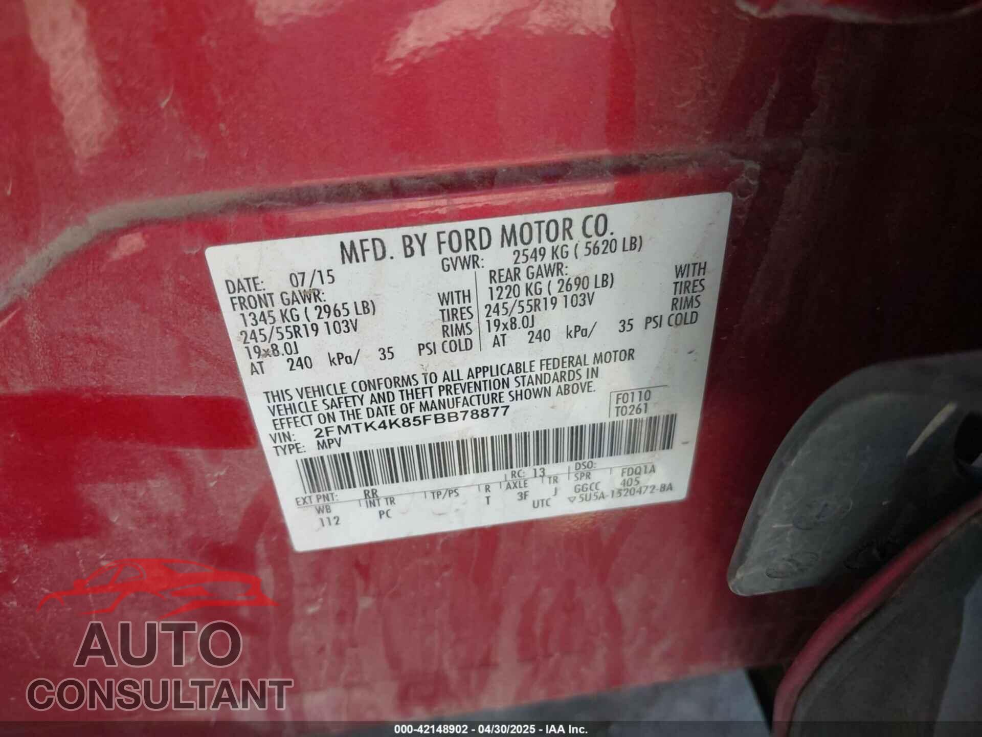 FORD EDGE 2015 - 2FMTK4K85FBB78877