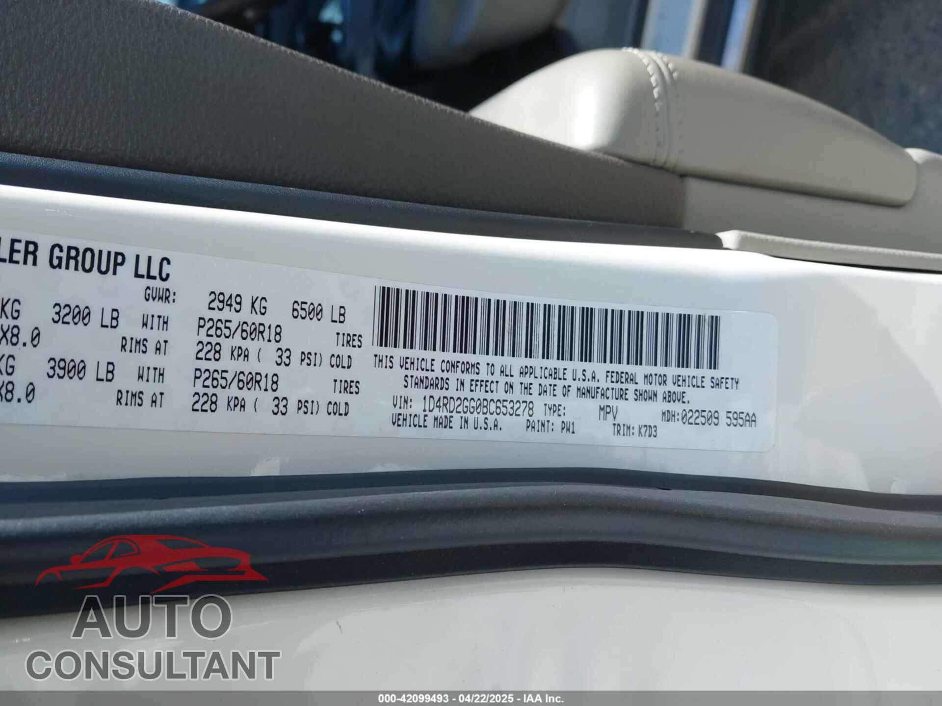 DODGE DURANGO 2011 - 1D4RD2GG0BC653278