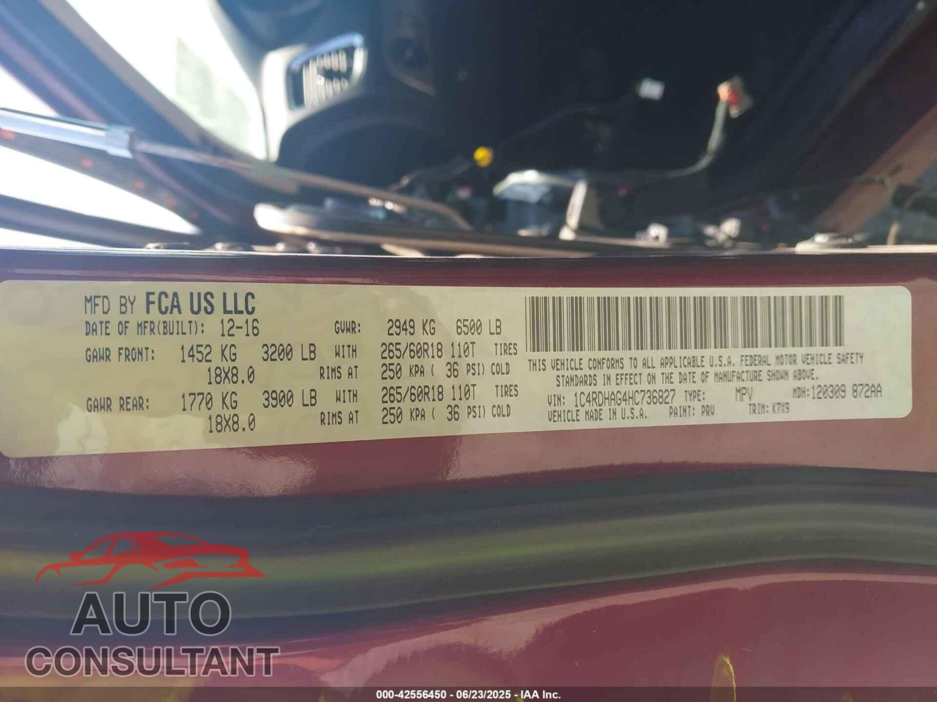 DODGE DURANGO 2017 - 1C4RDHAG4HC736827