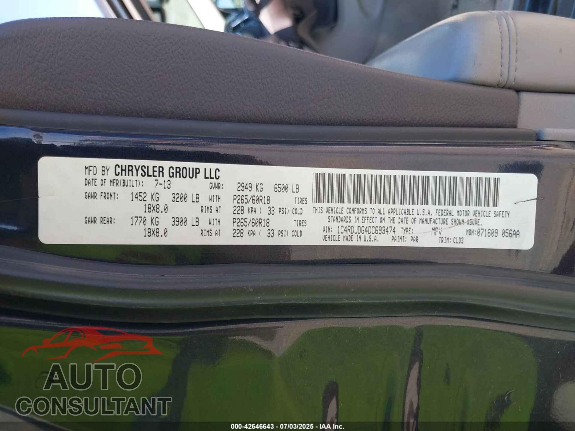 DODGE DURANGO 2013 - 1C4RDJDG4DC693474