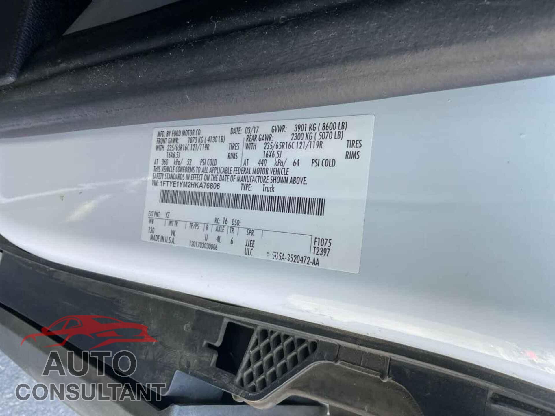 FORD TRANSIT 2017 - 1FTYE1YM2HKA76806