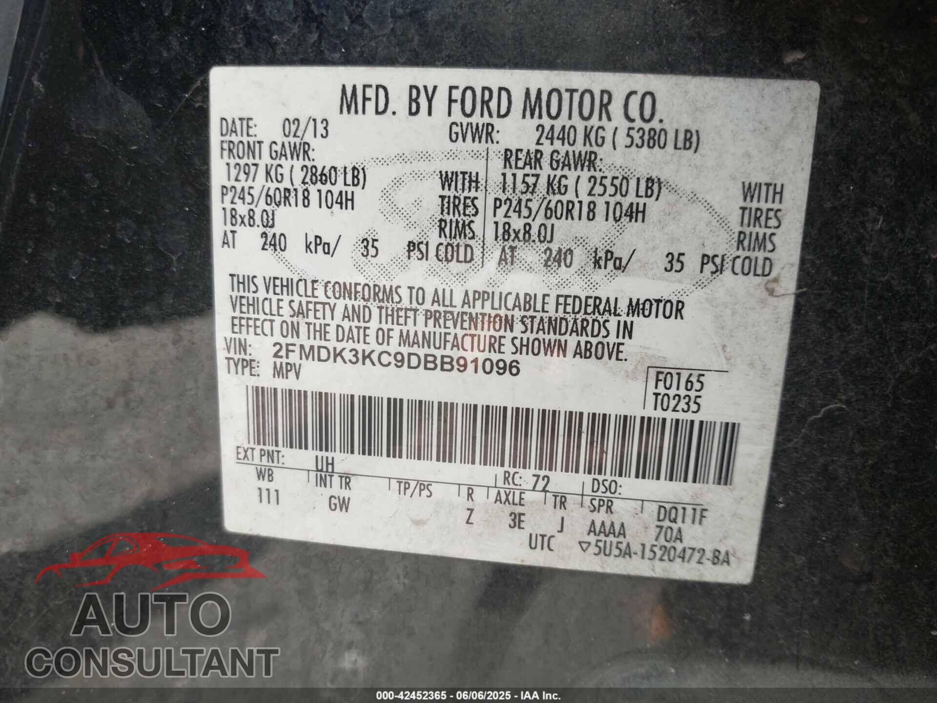 FORD EDGE 2013 - 2FMDK3KC9DBB91096