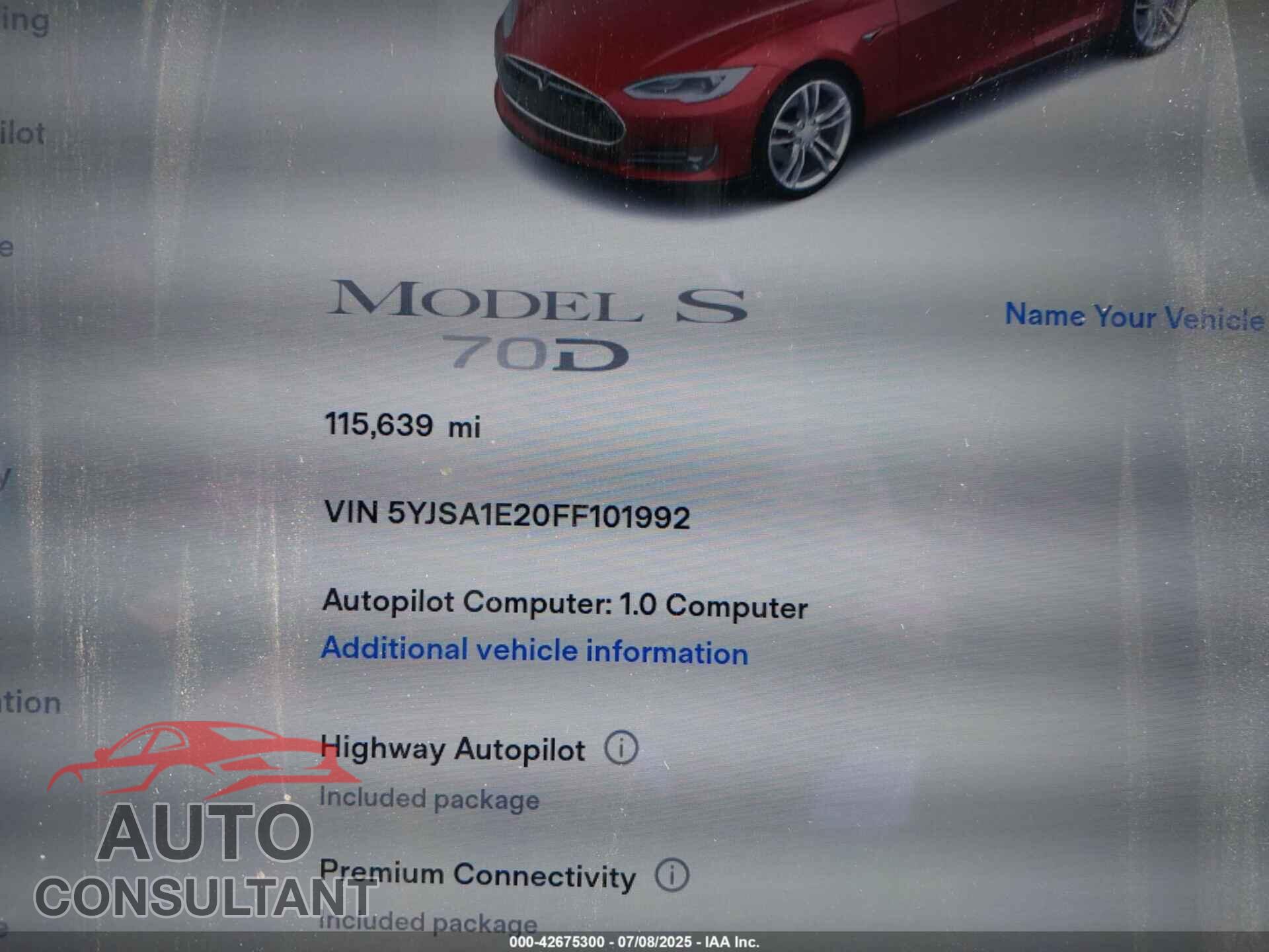 TESLA MODEL S 2015 - 5YJSA1E20FF101992