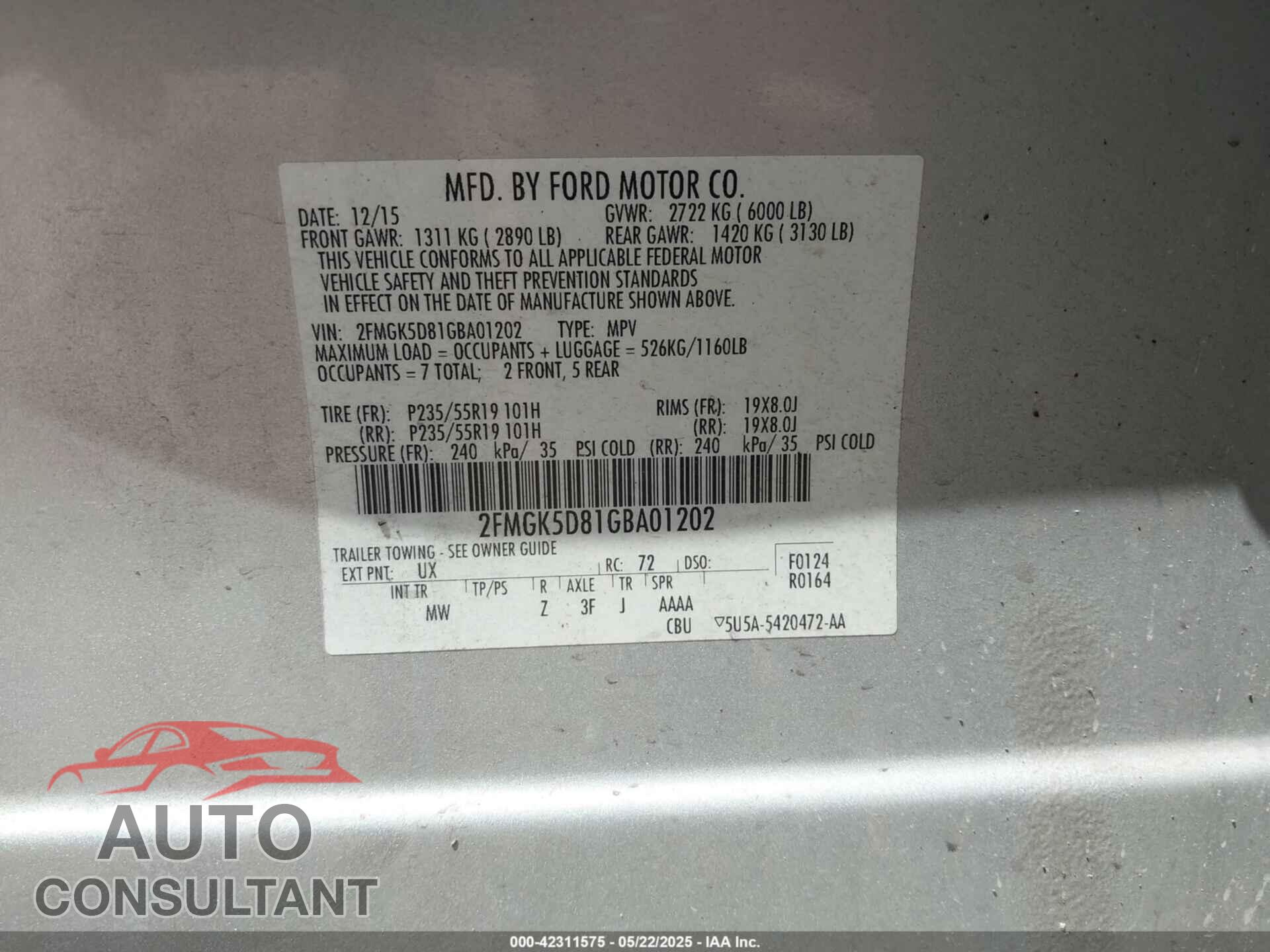 FORD FLEX 2016 - 2FMGK5D81GBA01202