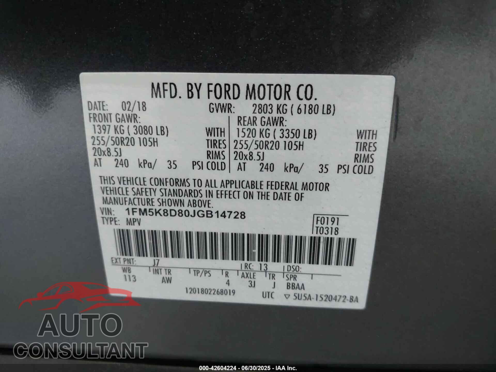 FORD EXPLORER 2018 - 1FM5K8D80JGB14728