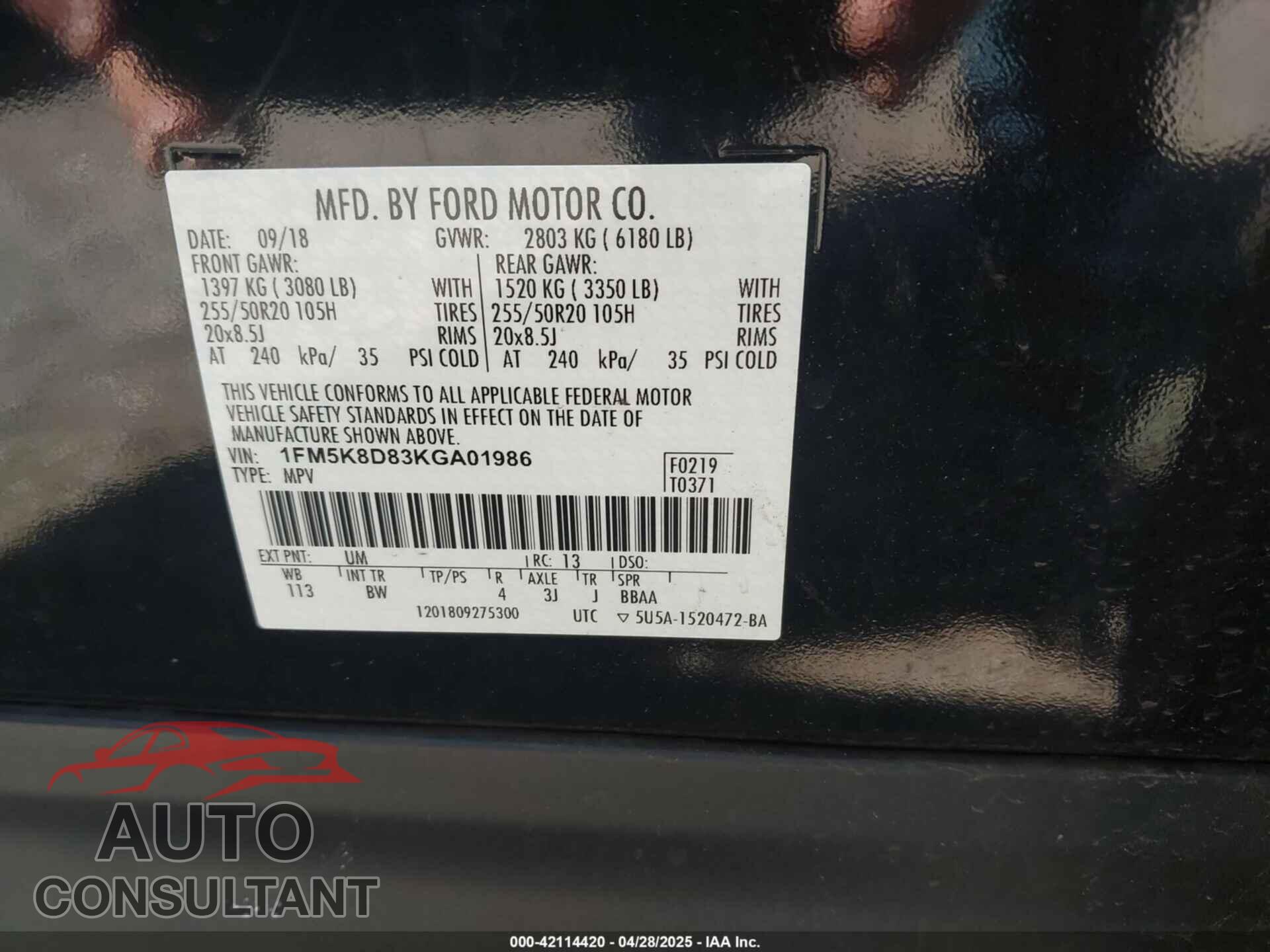 FORD EXPLORER 2019 - 1FM5K8D83KGA01986