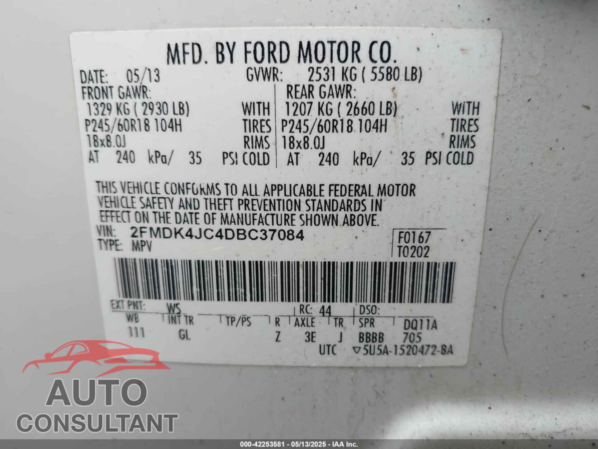 FORD EDGE 2013 - 2FMDK4JC4DBC37084