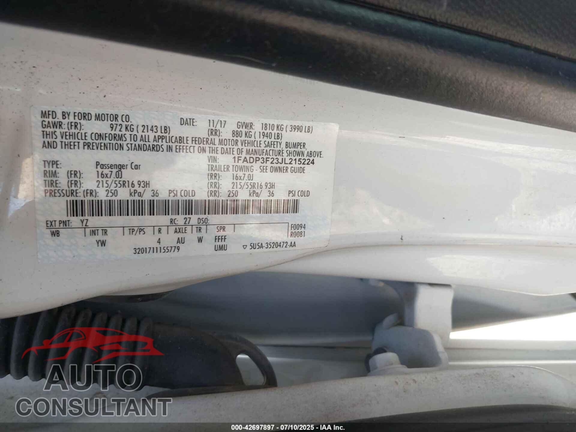 FORD FOCUS 2018 - 1FADP3F23JL215224