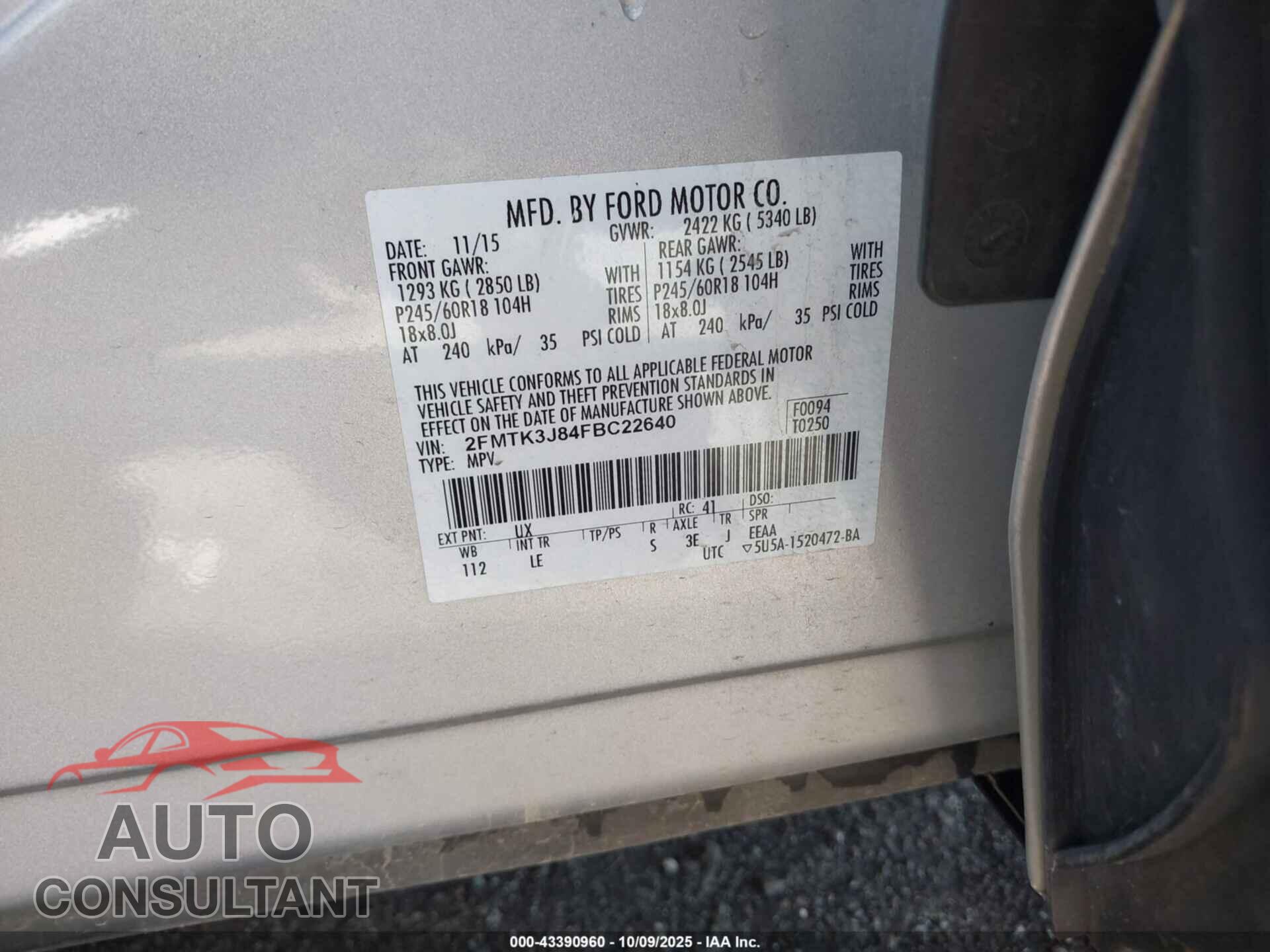 FORD EDGE 2015 - 2FMTK3J84FBC22640