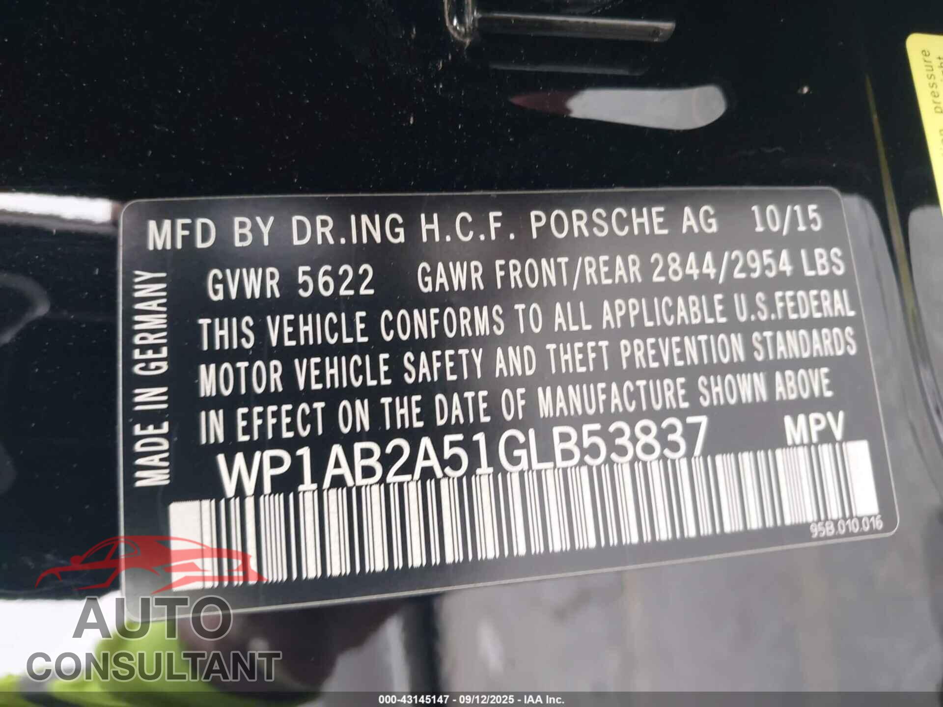 PORSCHE MACAN 2016 - WP1AB2A51GLB53837