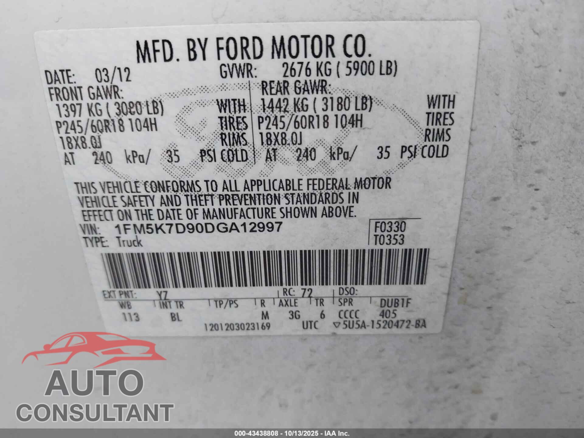 FORD EXPLORER 2013 - 1FM5K7D90DGA12997