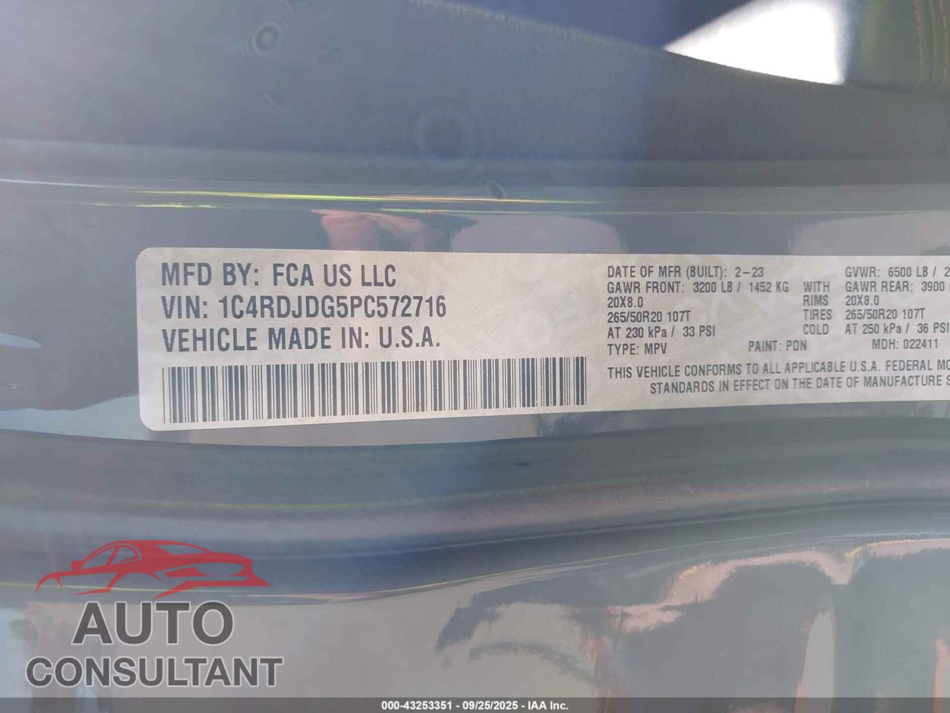 DODGE DURANGO 2023 - 1C4RDJDG5PC572716
