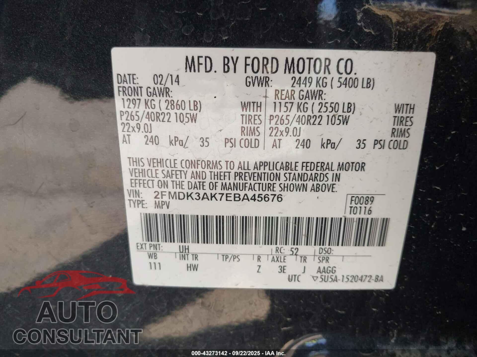 FORD EDGE 2014 - 2FMDK3AK7EBA45676