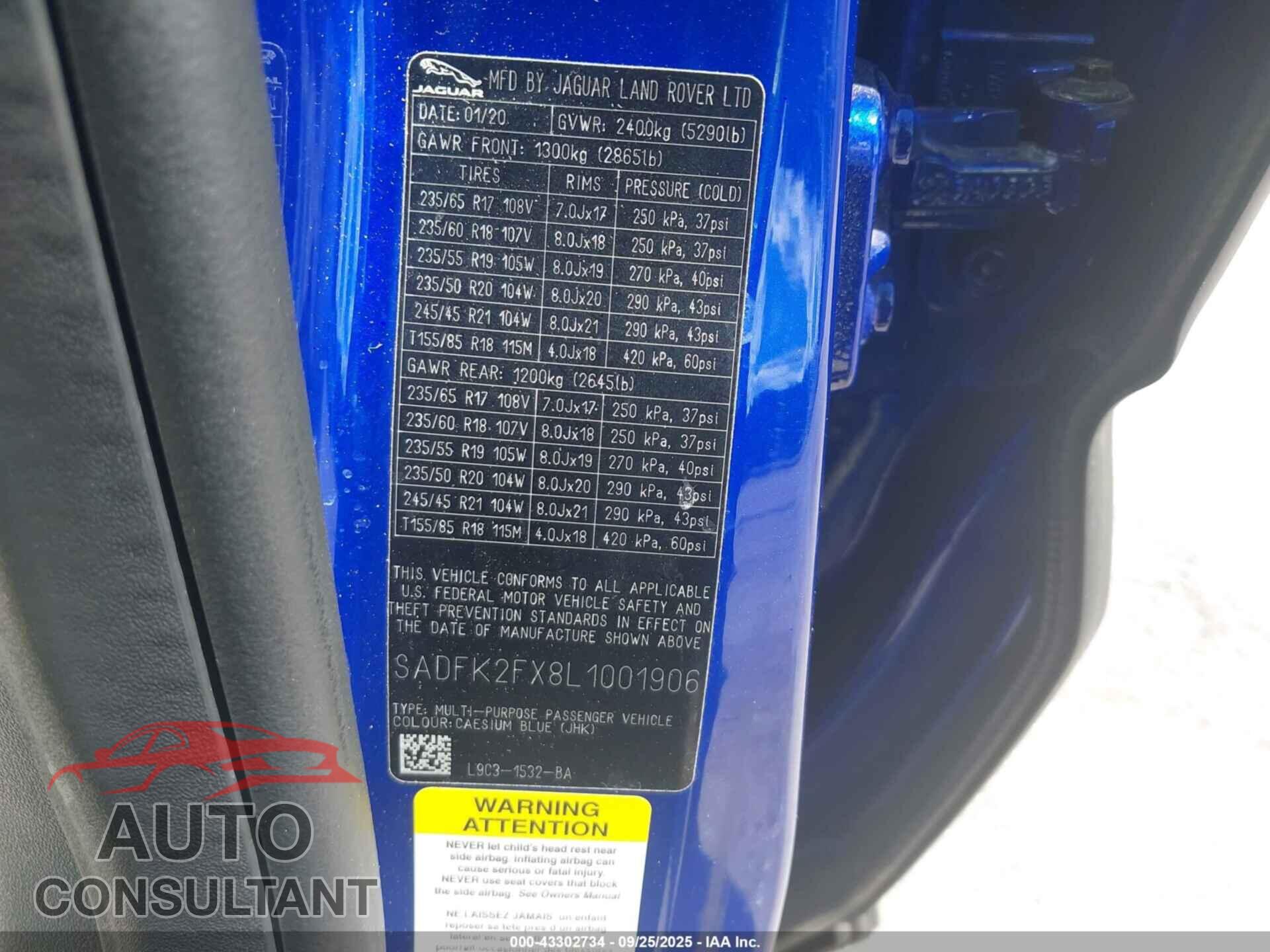 JAGUAR E-PACE 2020 - SADFK2FX8L1001906