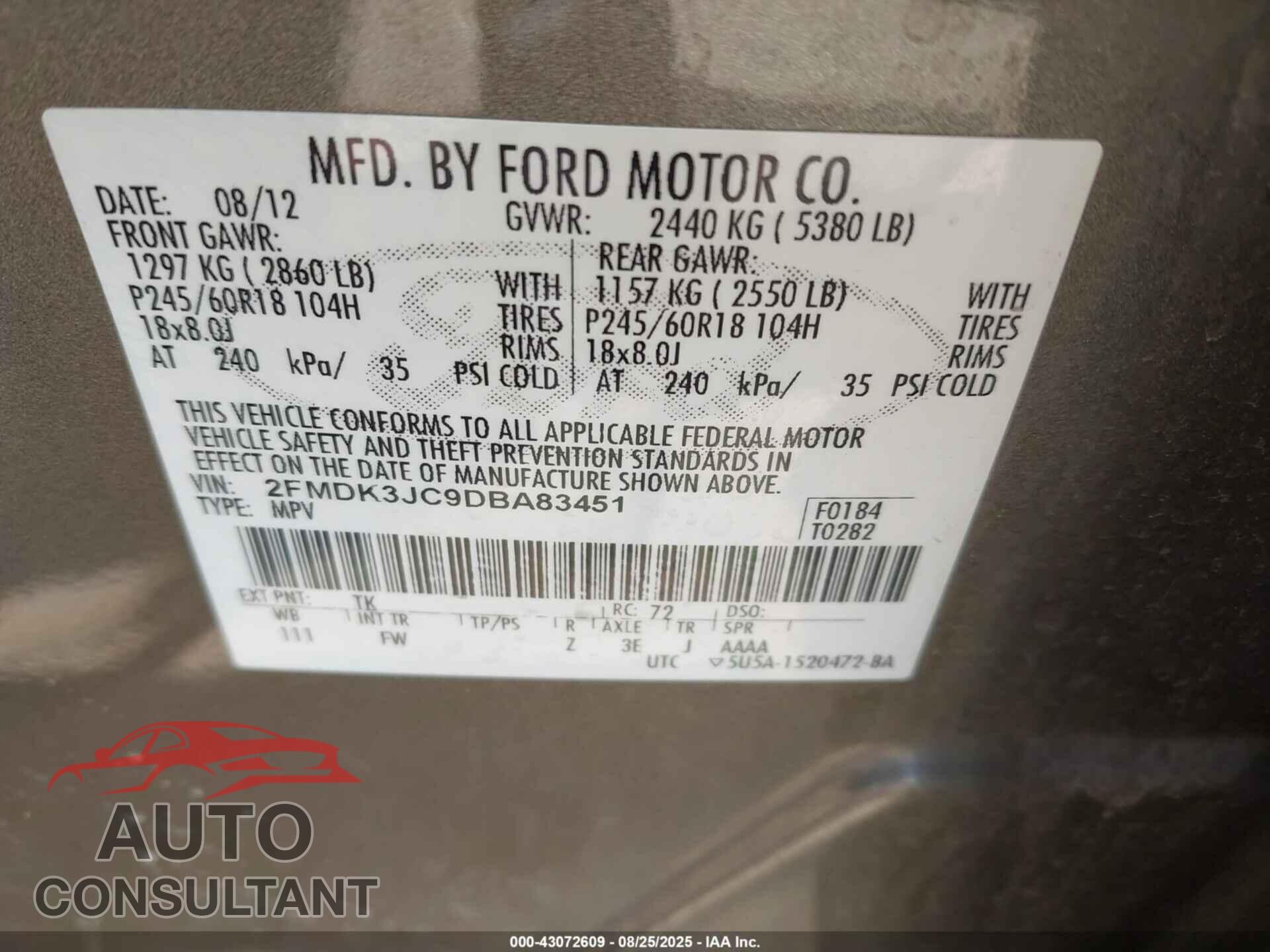 FORD EDGE 2013 - 2FMDK3JC9DBA83451