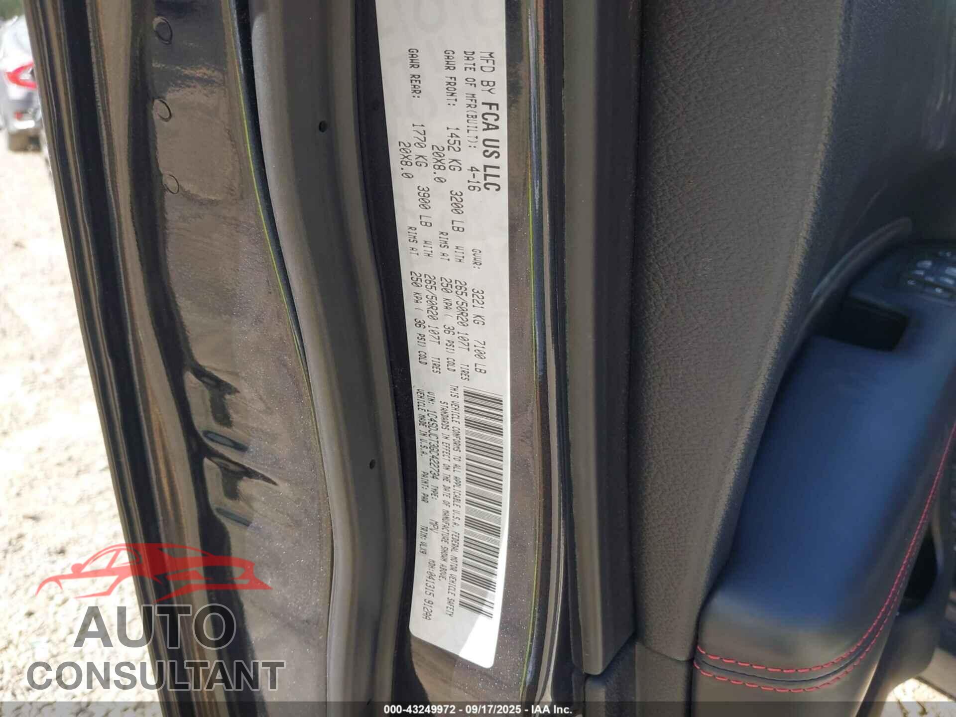DODGE DURANGO 2016 - 1C4SDJCT3GC422734