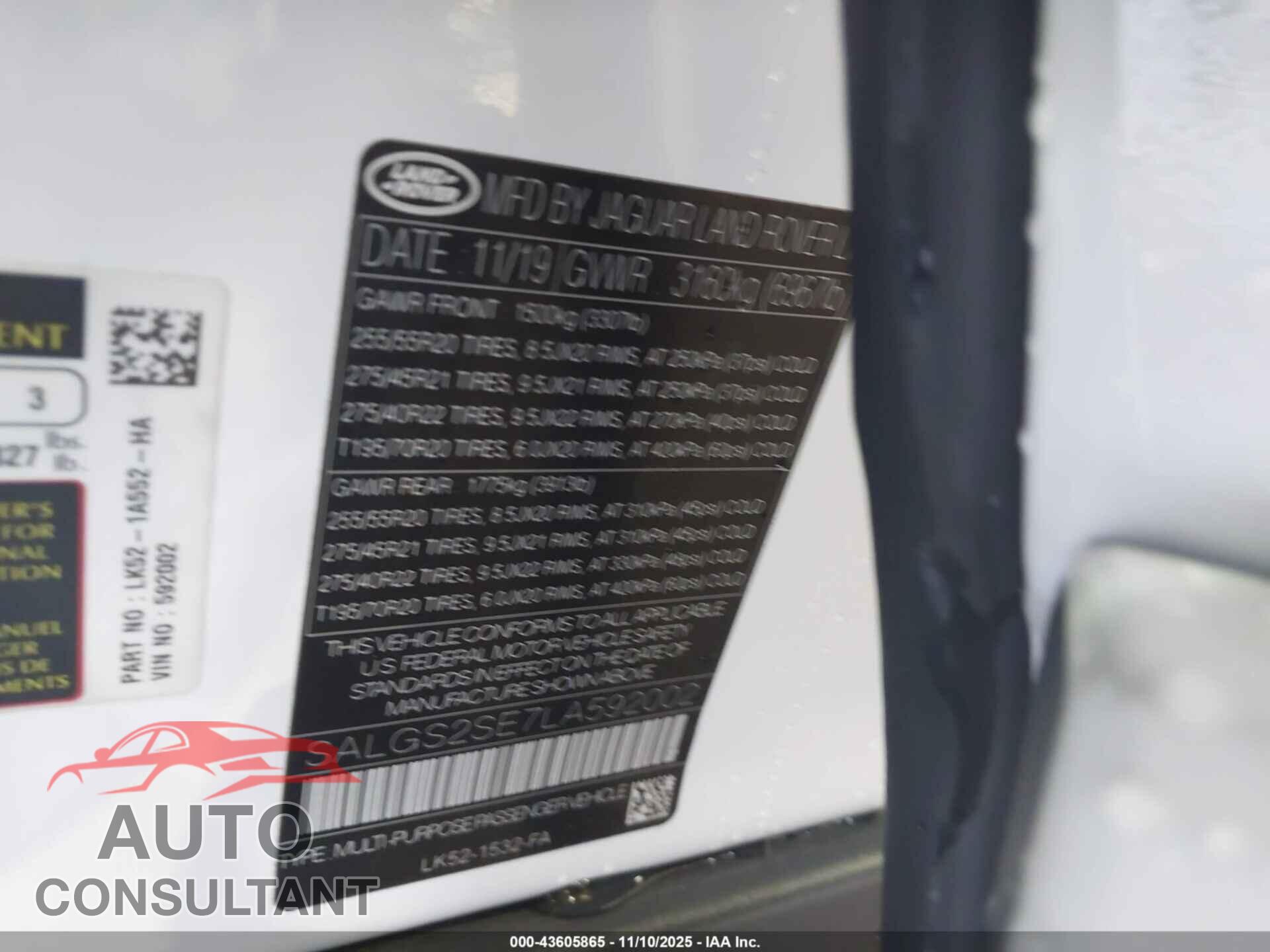 LAND ROVER RANGE ROVER 2020 - SALGS2SE7LA592002