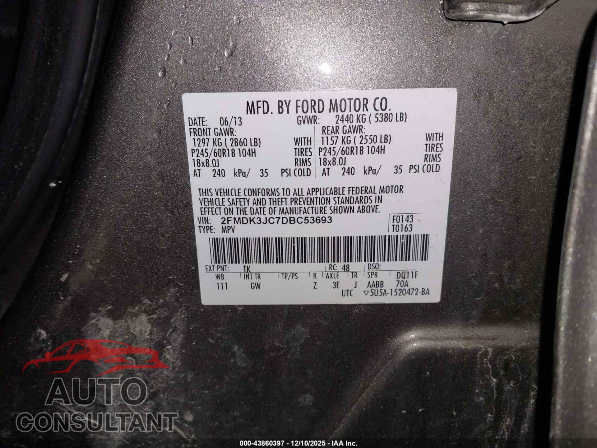 FORD EDGE 2013 - 2FMDK3JC7DBC53693