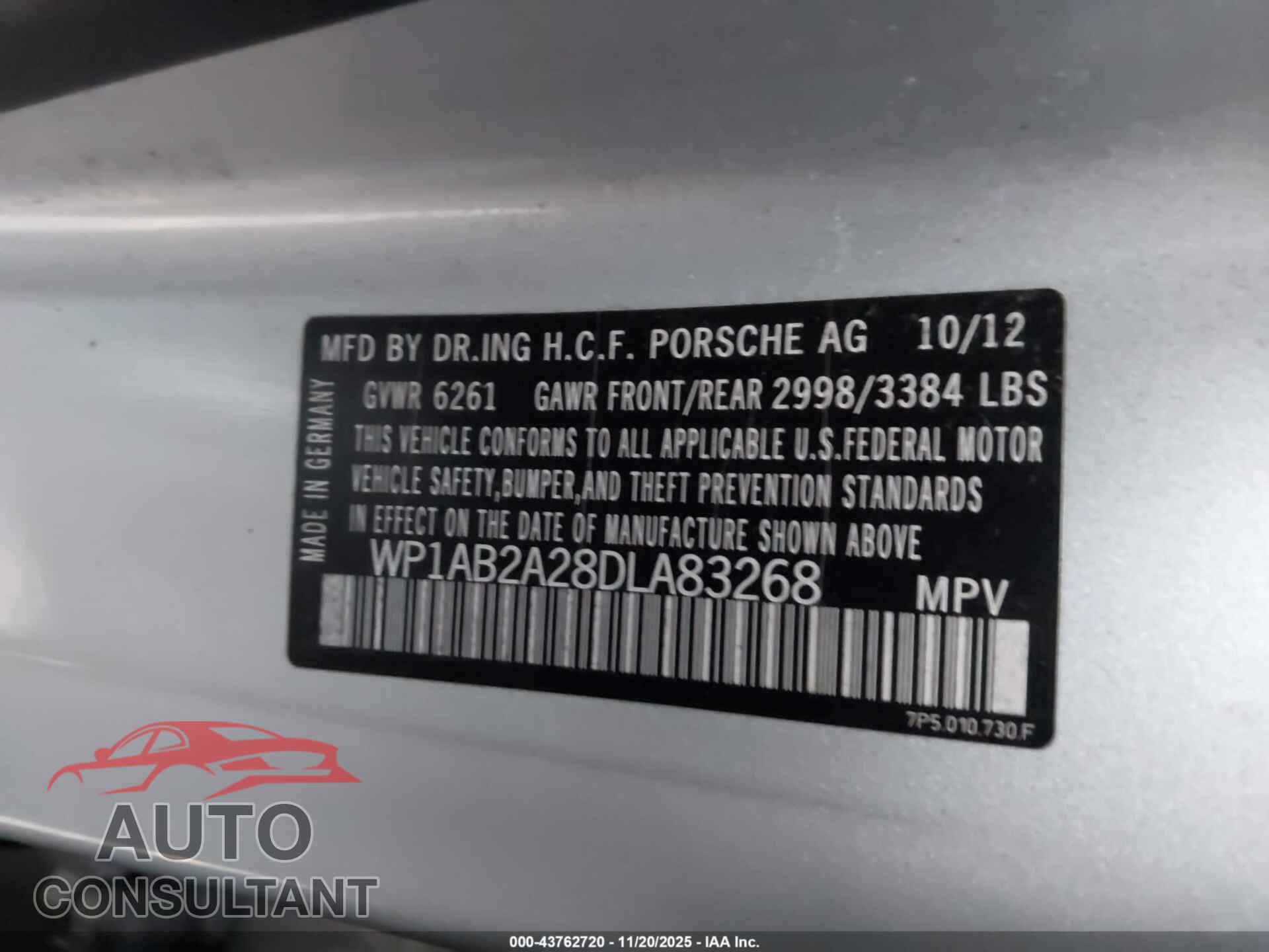 PORSCHE CAYENNE 2013 - WP1AB2A28DLA83268