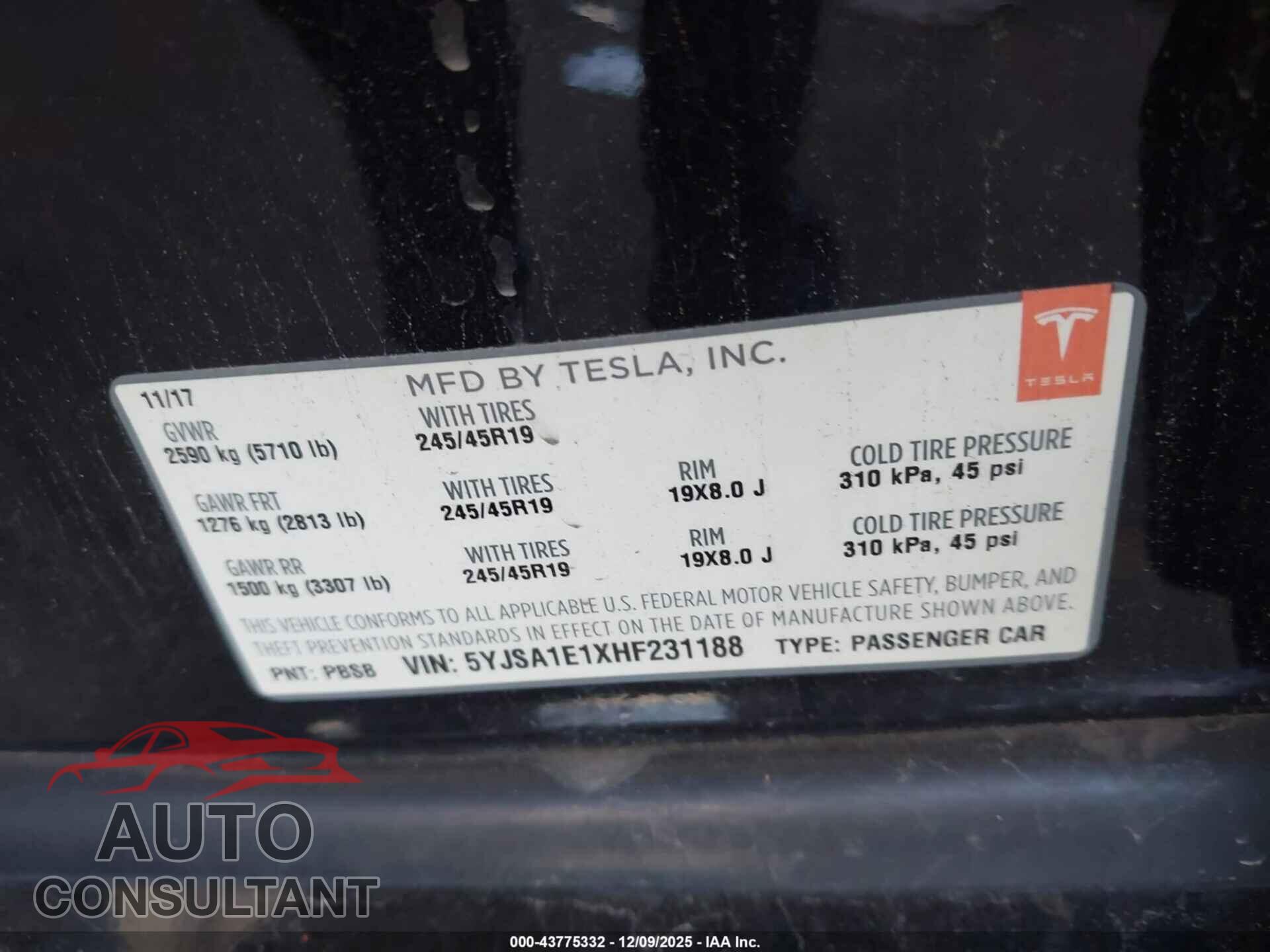 TESLA MODEL S 2017 - 5YJSA1E1XHF231188