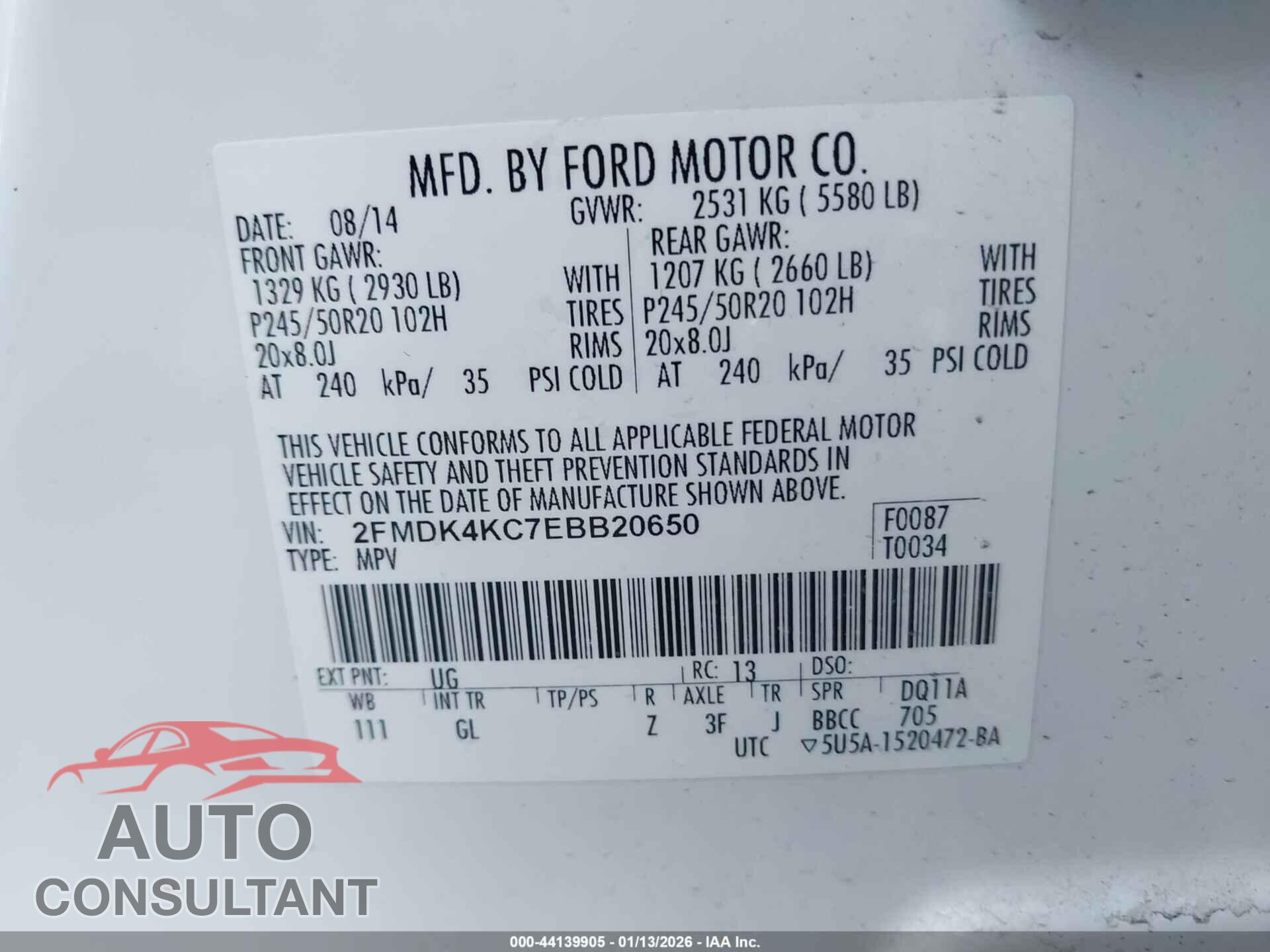 FORD EDGE 2014 - 2FMDK4KC7EBB20650